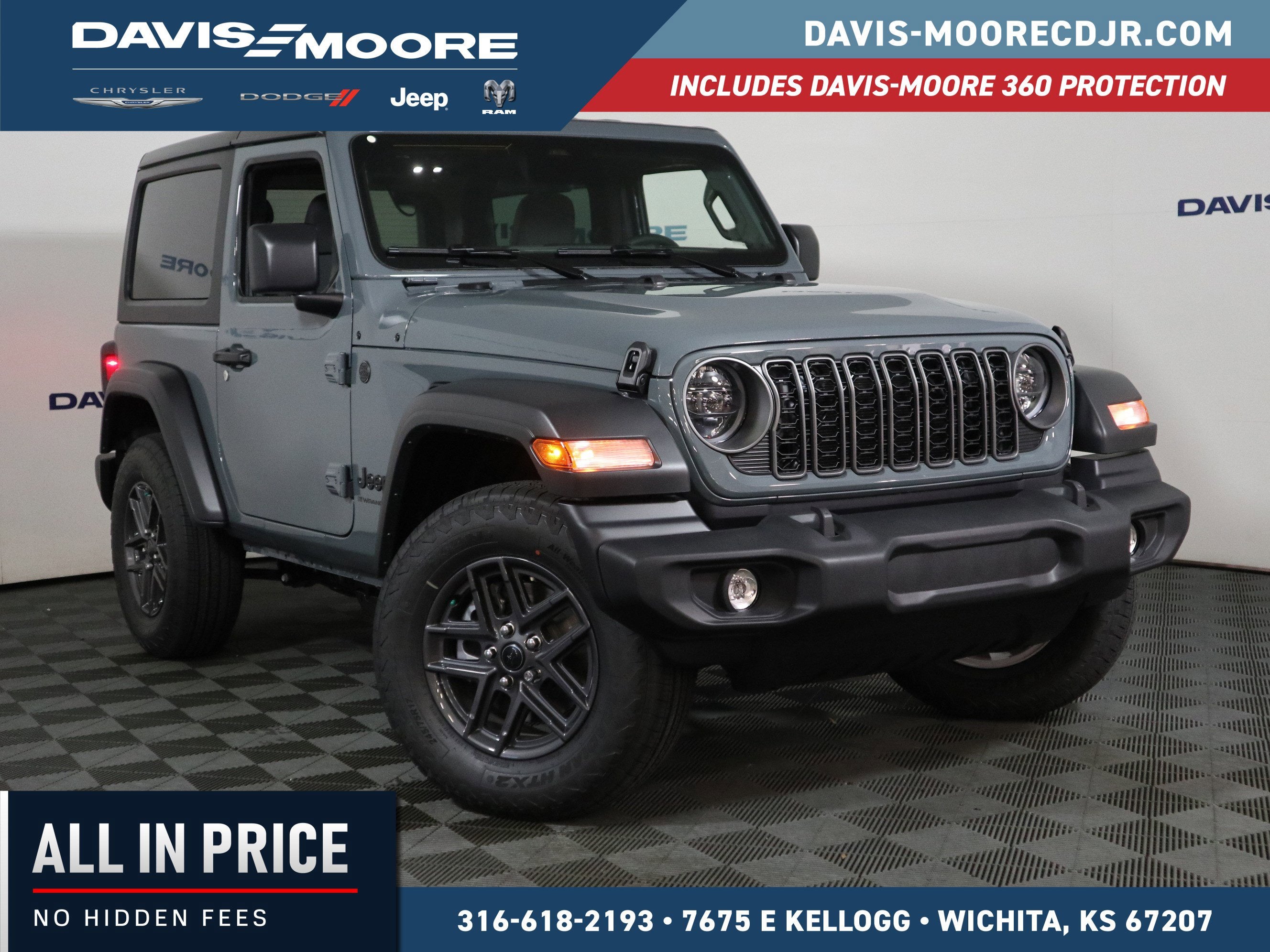 2026 Jeep Wrangler Sport S 4x4 in Anvil Clearcoat — front three-quarter view