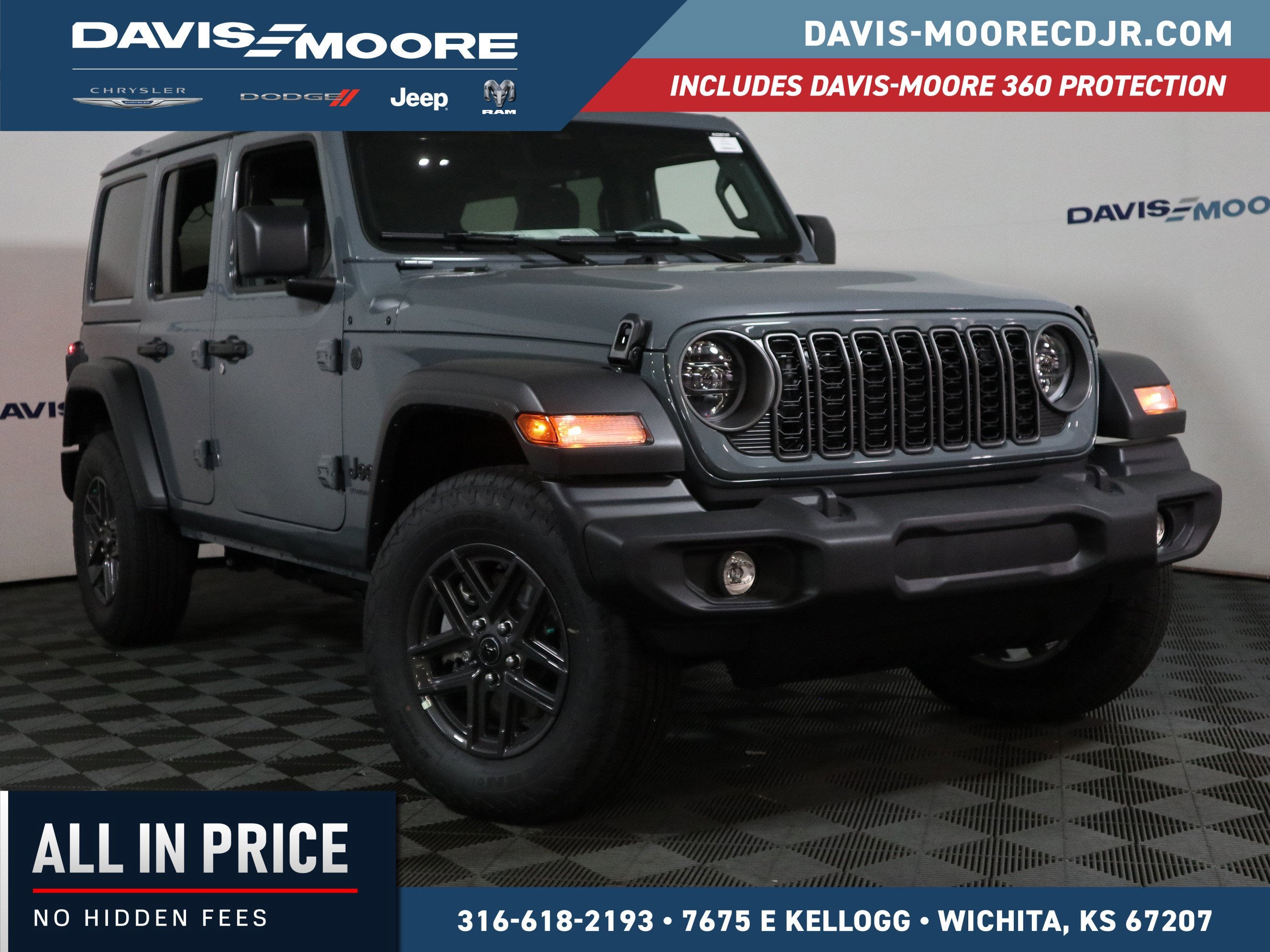 2026 Jeep Wrangler Sport S 4x4 in Anvil Clearcoat — front three-quarter view
