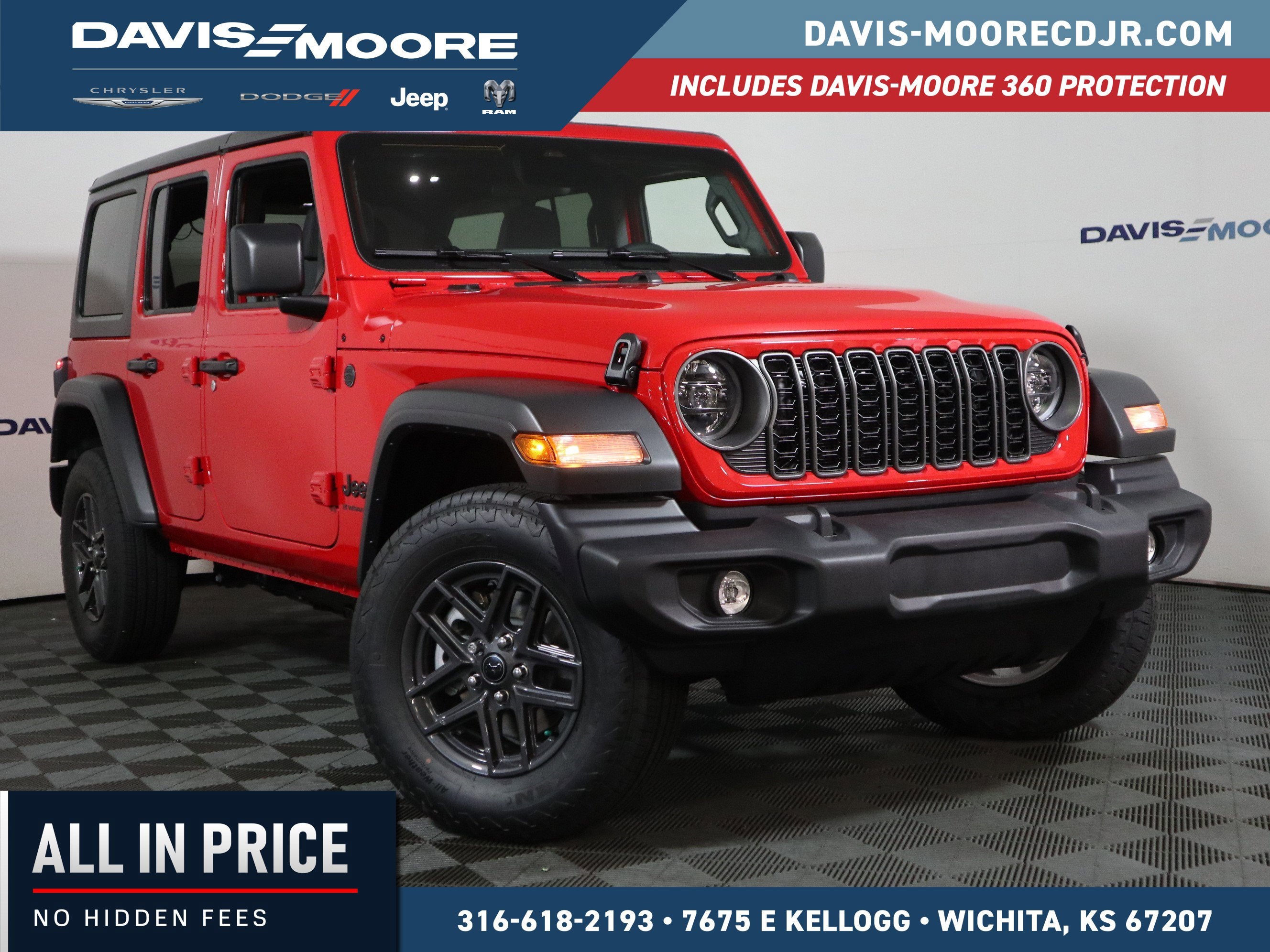 2026 Jeep Wrangler Sport S 4x4 in Firecracker Red Clearcoat — front three-quarter view