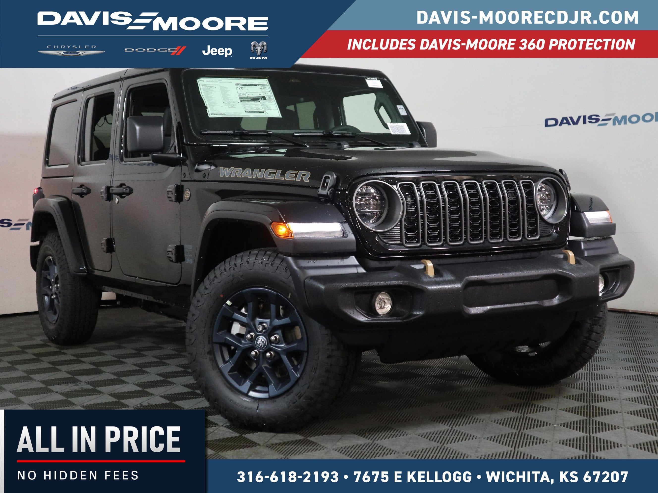 2026 Jeep Wrangler 85th Anniversary 4x4 in Black Clearcoat — front three-quarter view