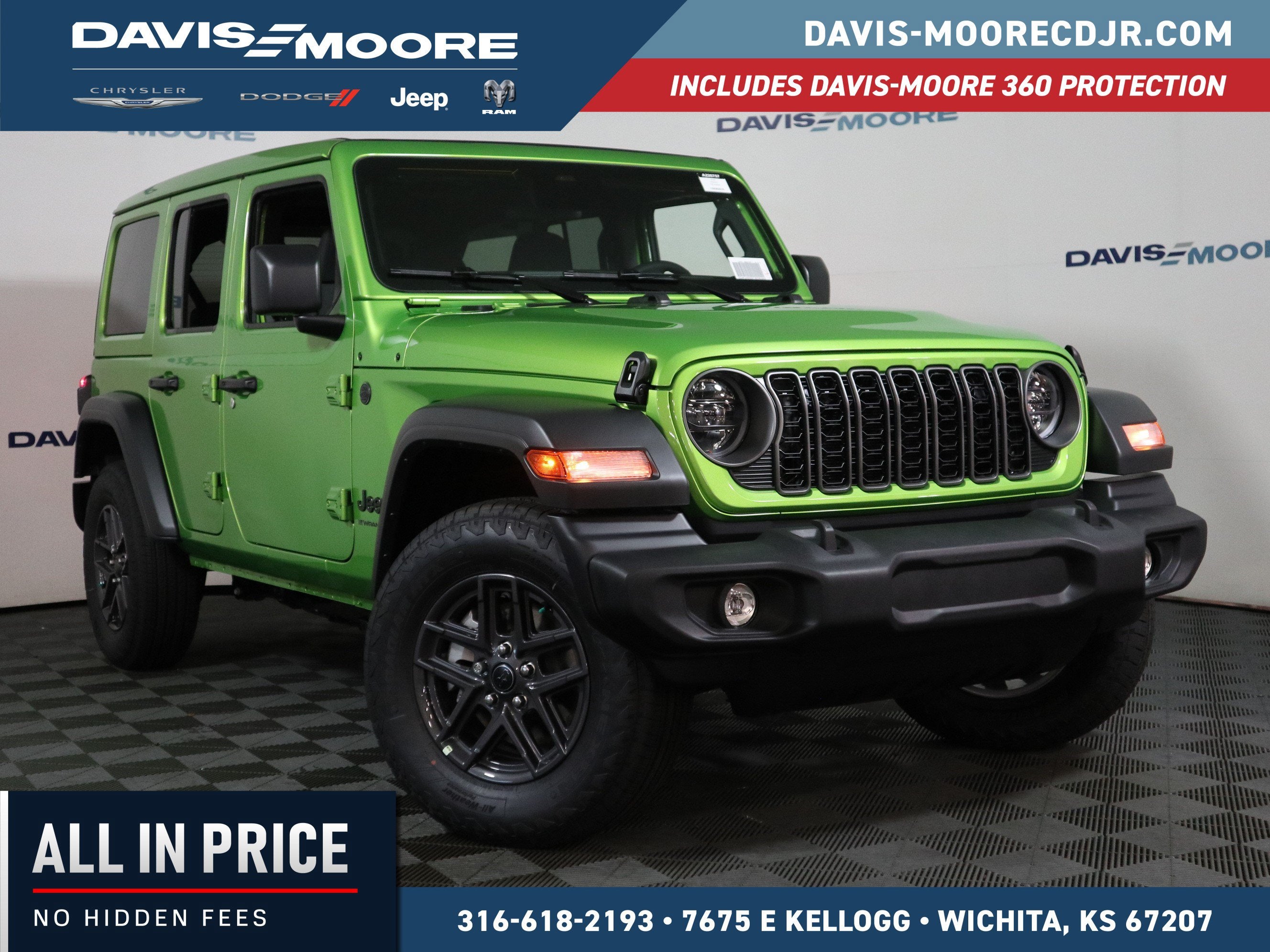2026 Jeep Wrangler Sport S 4x4 in Mojito Clearcoat — front three-quarter view