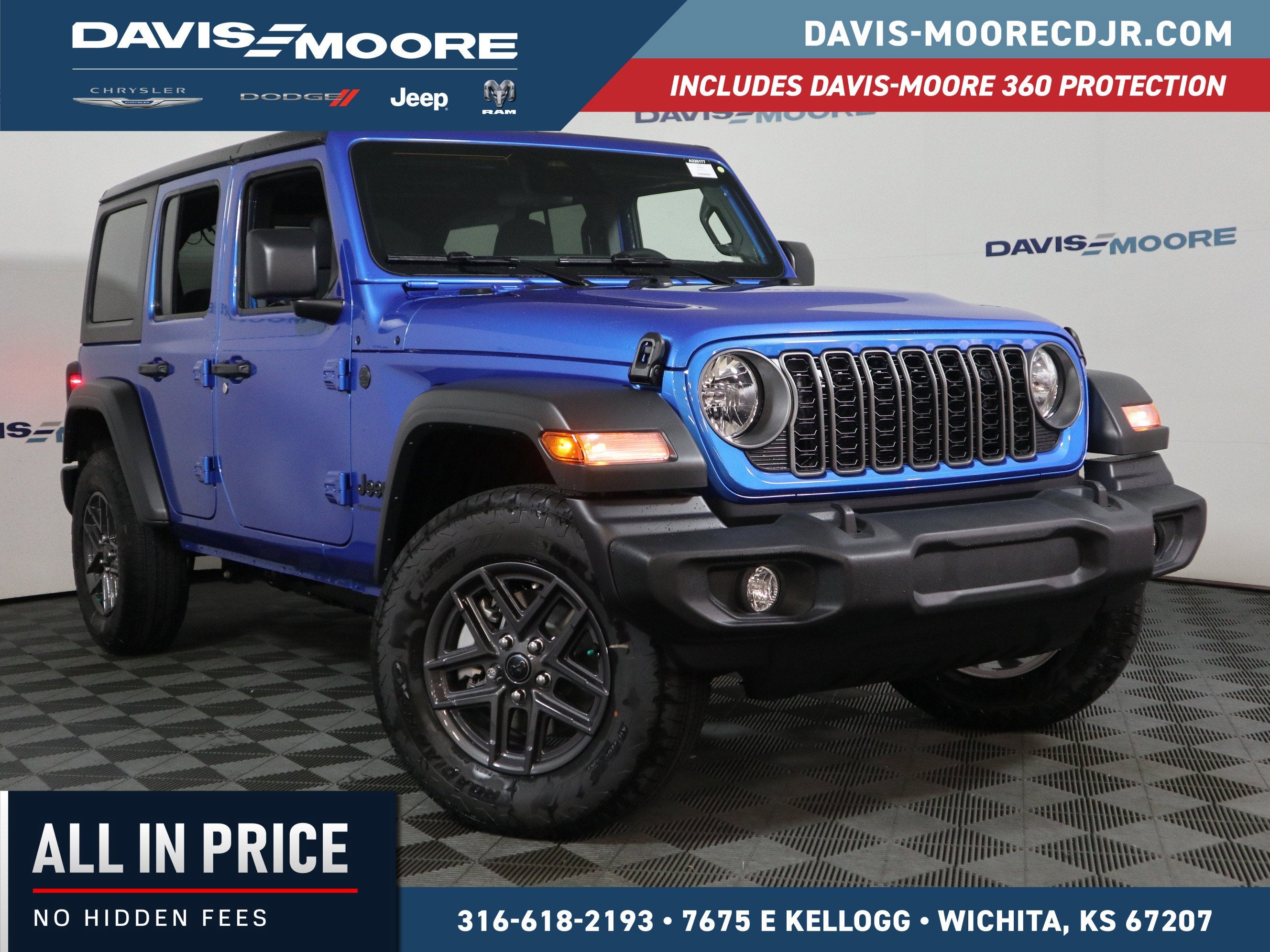 2026 Jeep Wrangler Sport S 4x4 in Hydro Blue Pearlcoat — front three-quarter view
