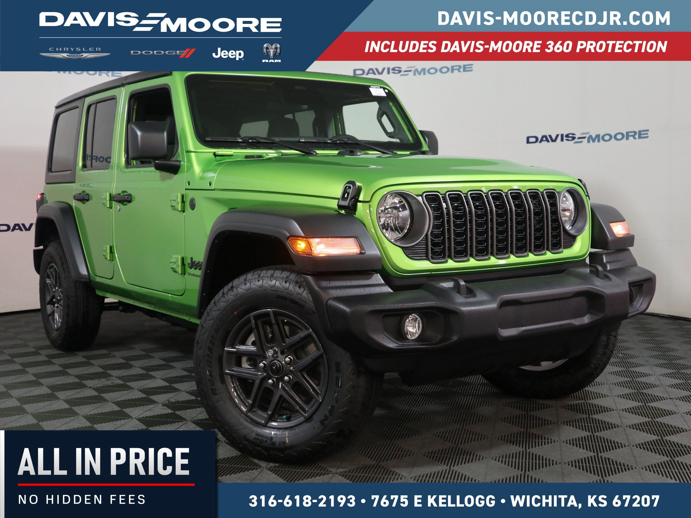 2026 Jeep Wrangler Sport S 4x4 in Mojito Clearcoat — front three-quarter view