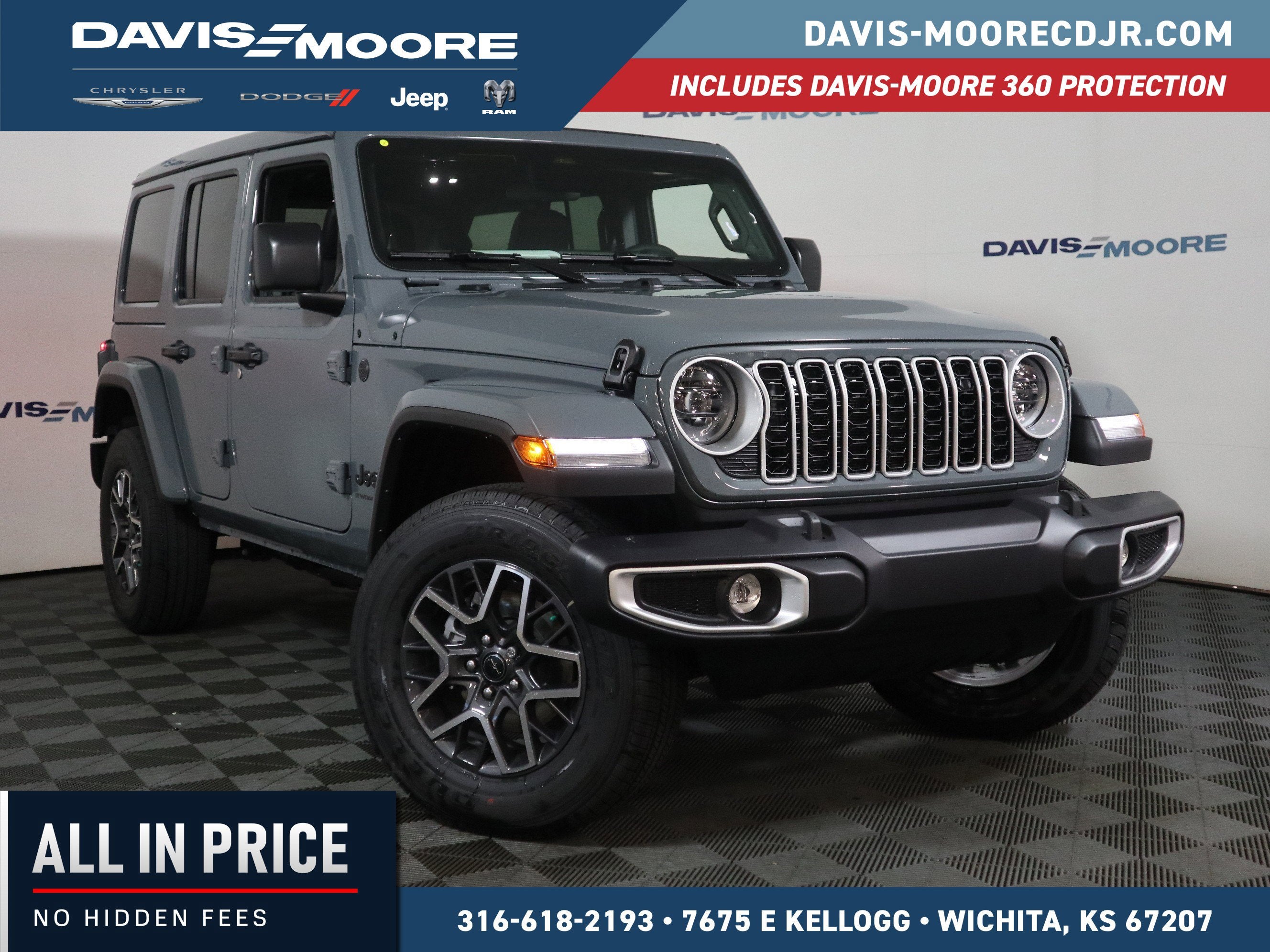 2026 Jeep Wrangler Sahara 4x4 in Anvil Clearcoat — front three-quarter view