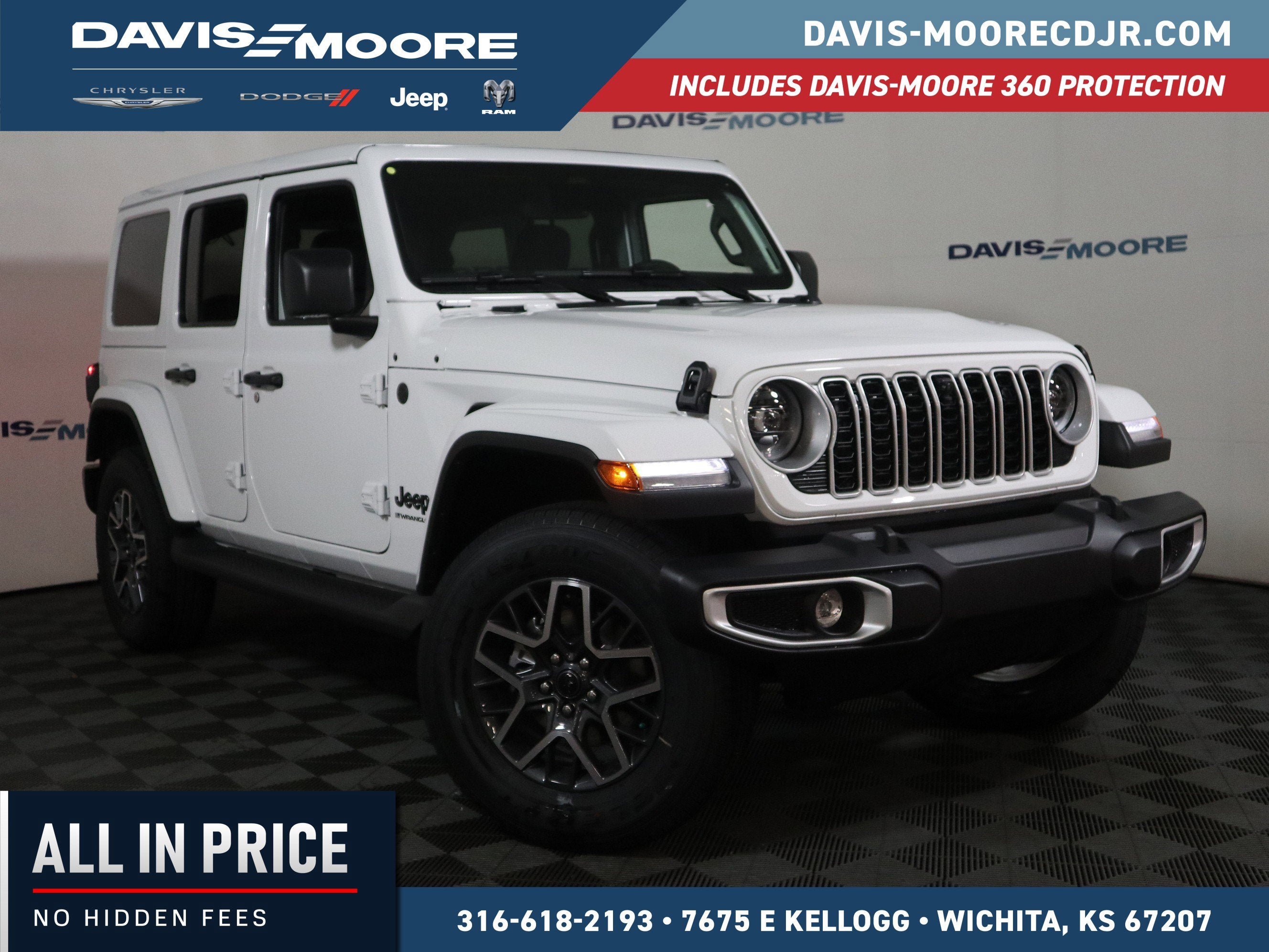 2026 Jeep Wrangler Sahara 4x4 in Bright White Clearcoat — front three-quarter view