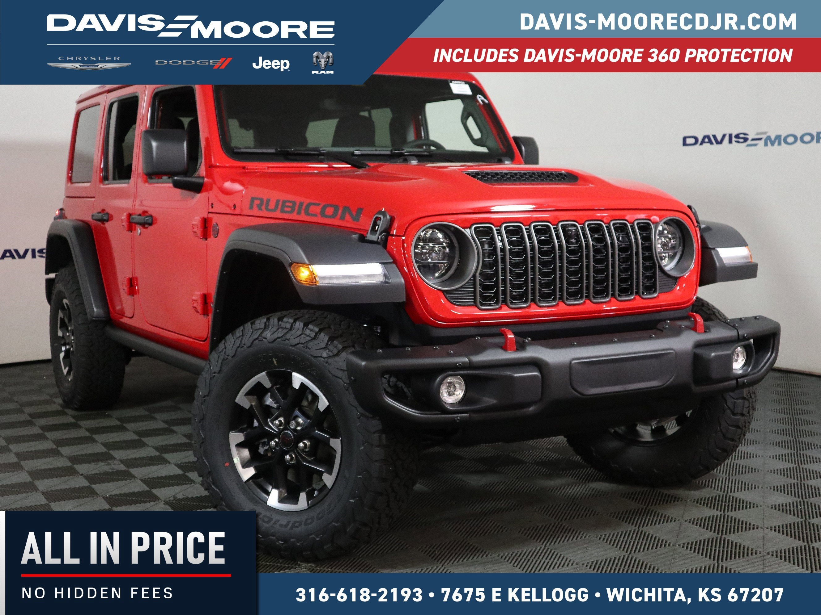 2026 Jeep Wrangler Rubicon 4x4 in Firecracker Red Clearcoat — front three-quarter view