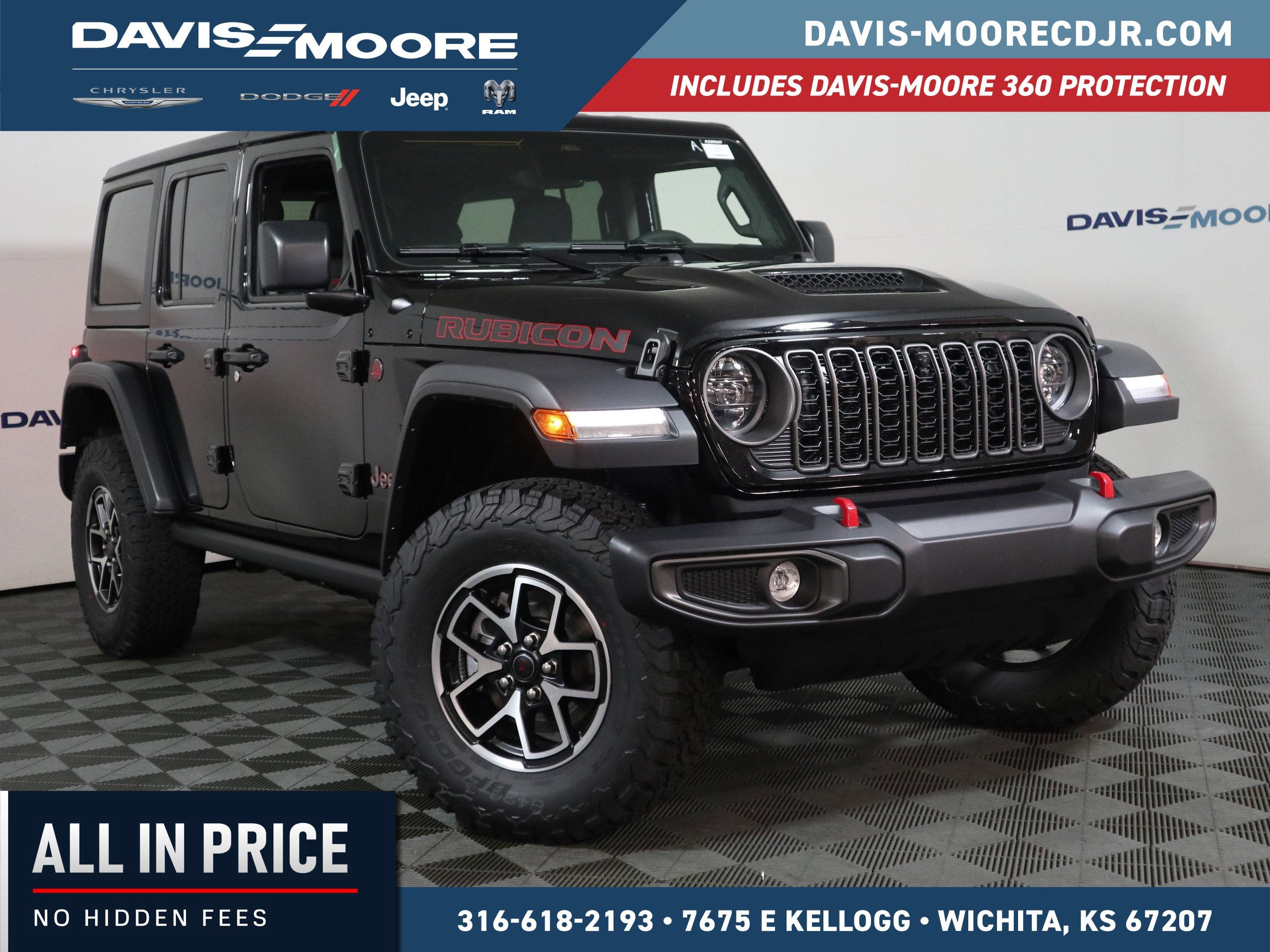 2026 Jeep Wrangler Rubicon 4x4 in Black Clearcoat — front three-quarter view