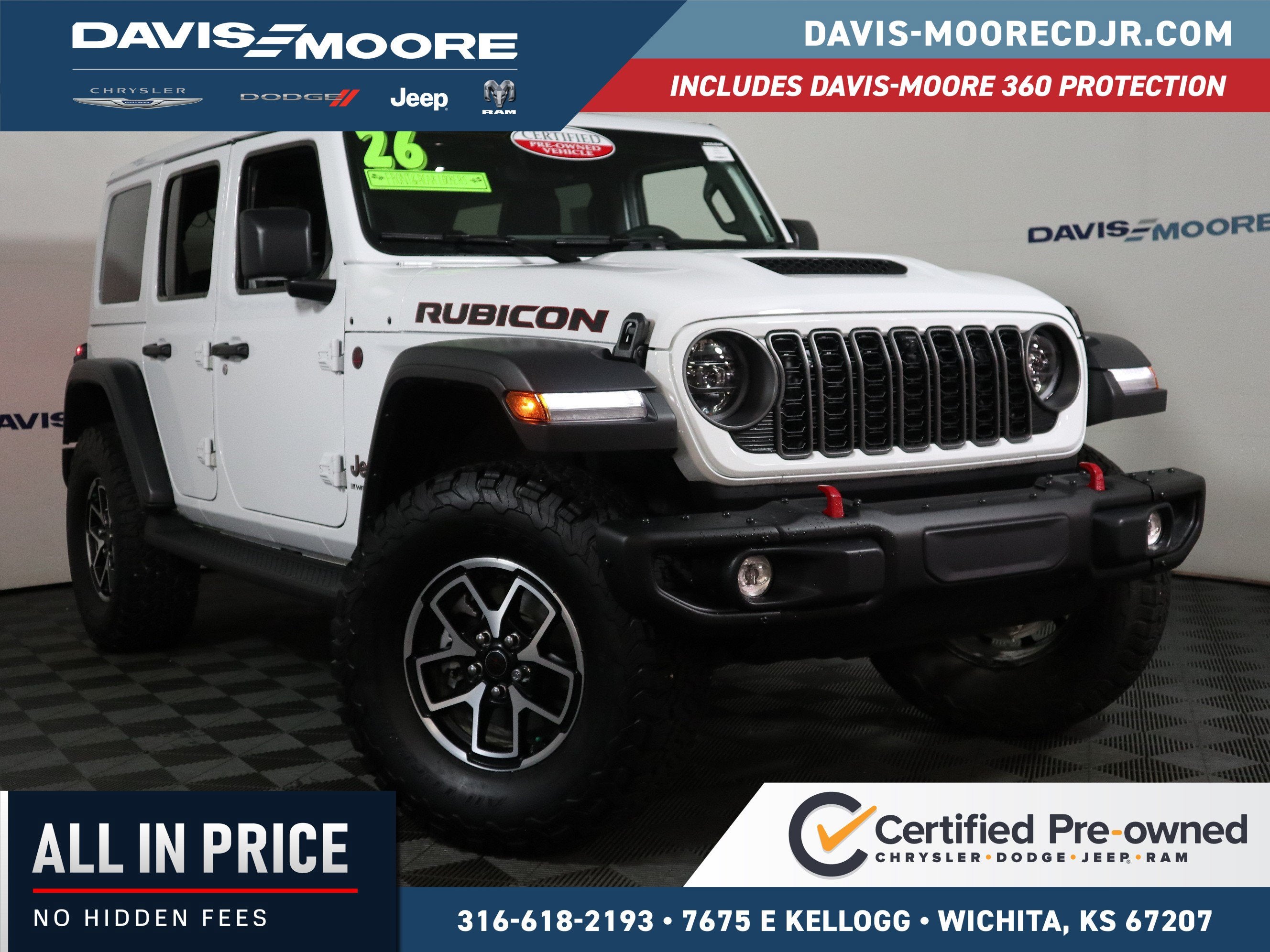 2026 Jeep Wrangler Rubicon 4x4 in Bright White Clearcoat — front three-quarter view