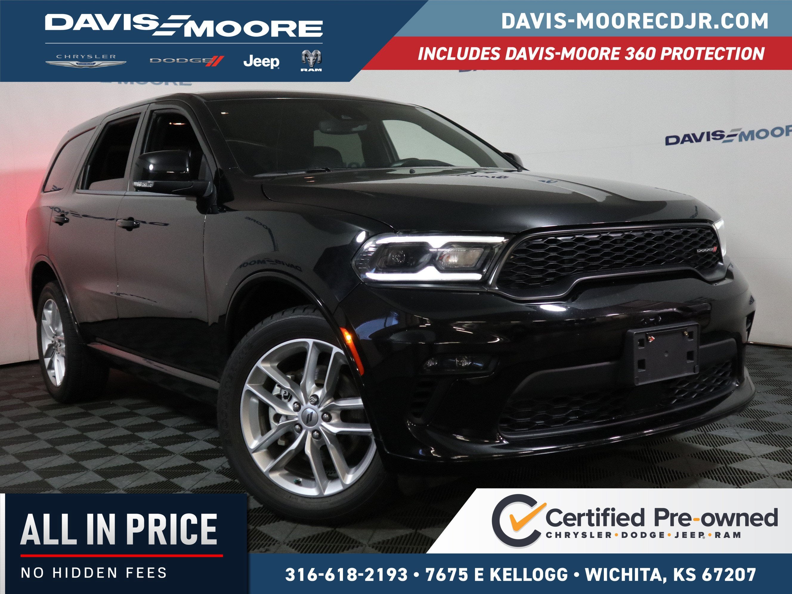2022 Dodge Durango GT Plus AWD in Db Black Clearcoat — front three-quarter view