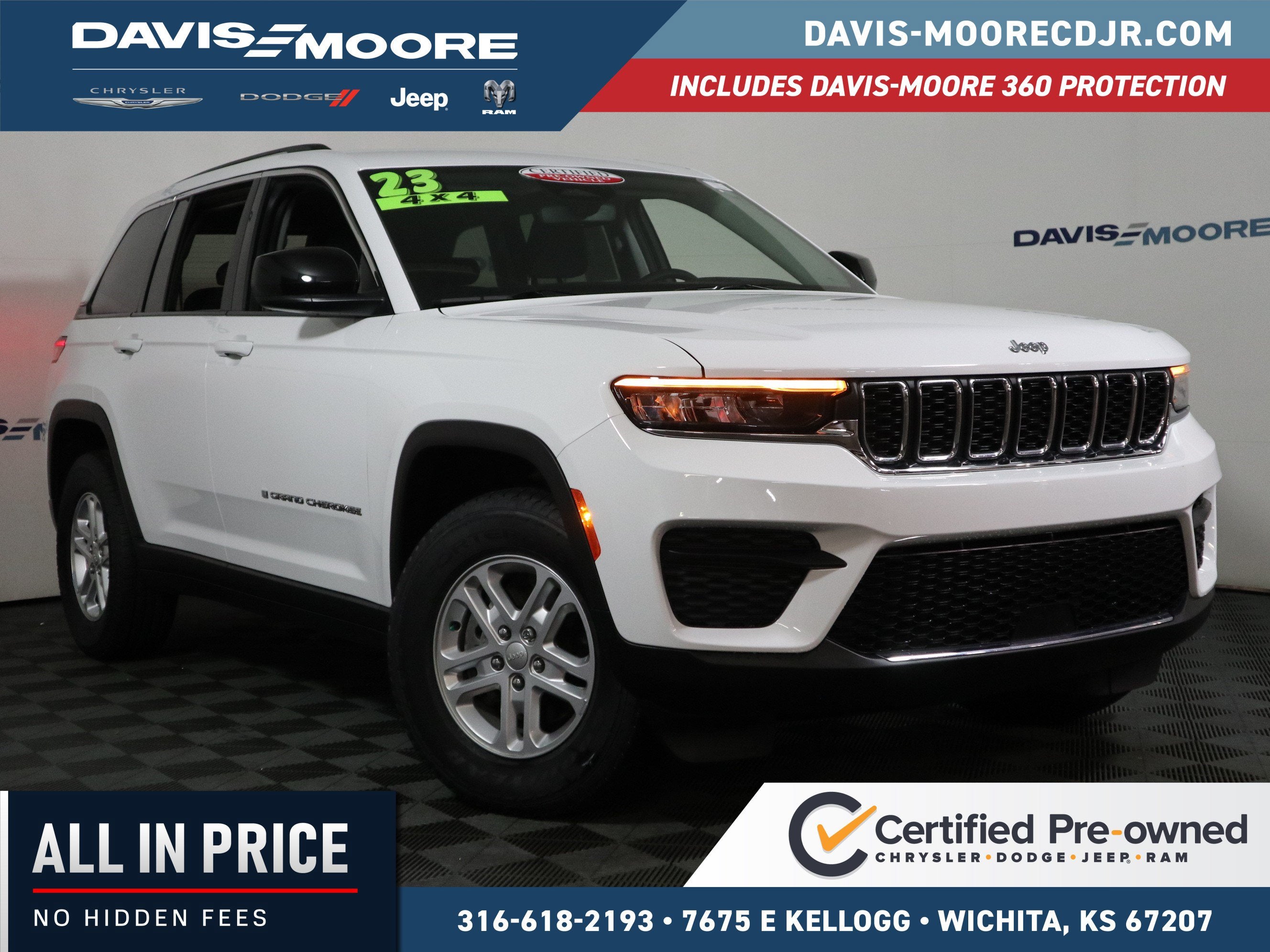 2023 Jeep Grand Cherokee Laredo 4x4 in Bright White Clearcoat — front three-quarter view