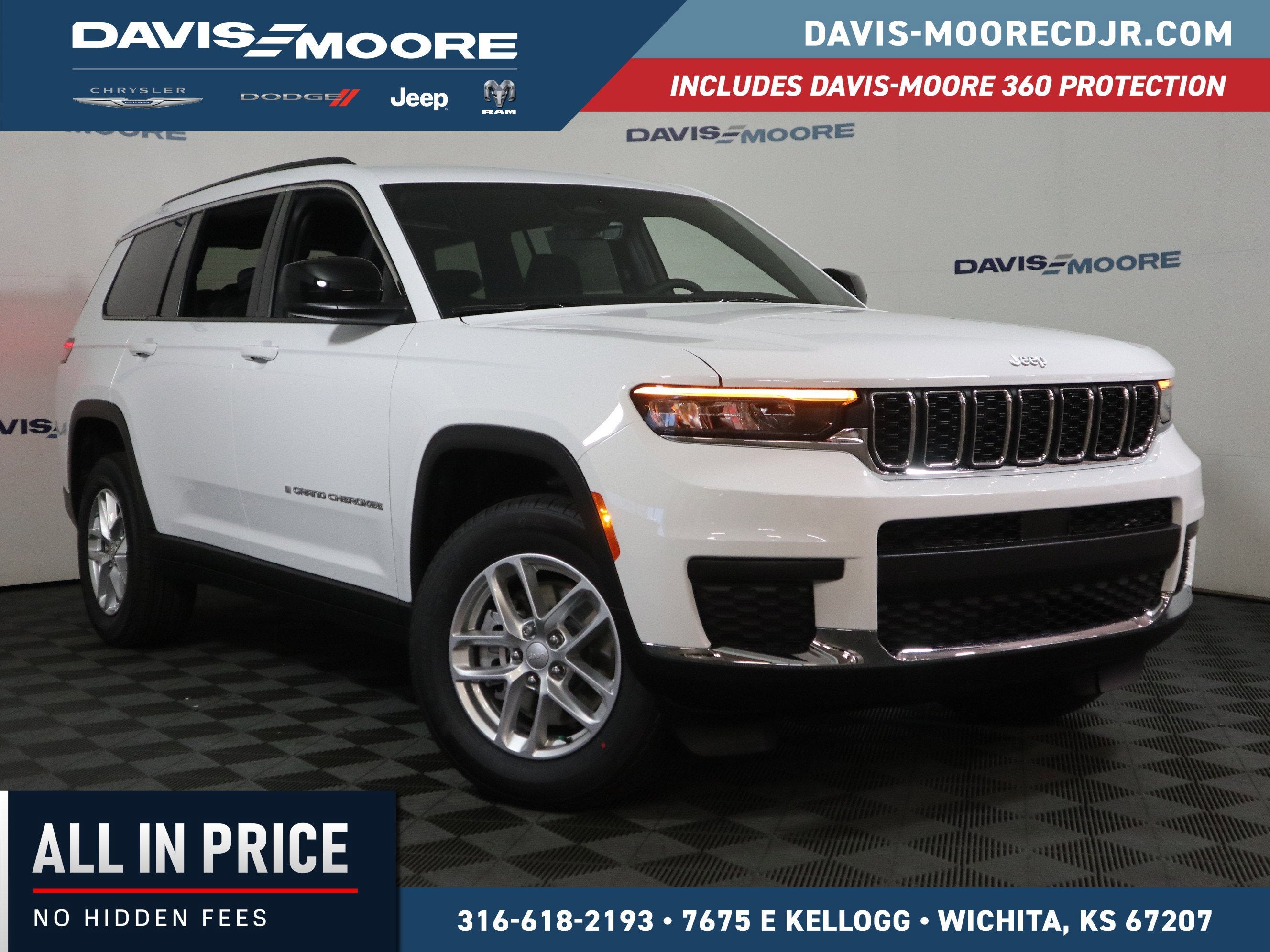 2025 Jeep Grand Cherokee L Laredo X 4x4 in Bright White Clearcoat — front three-quarter view