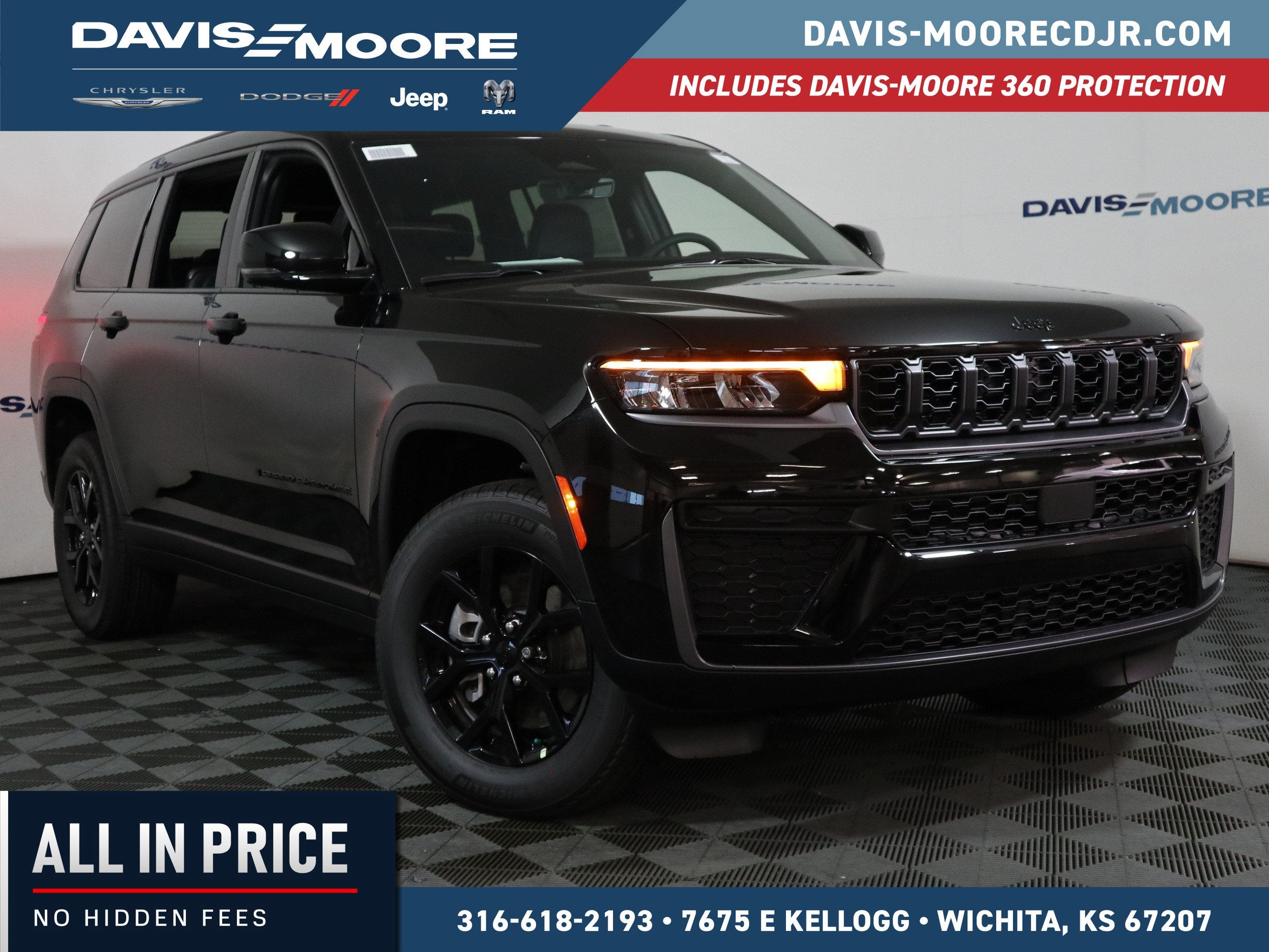2026 Jeep Grand Cherokee L Laredo Altitude 4x4 in Diamond Black Crystal Pearlcoat — front three-quarter view