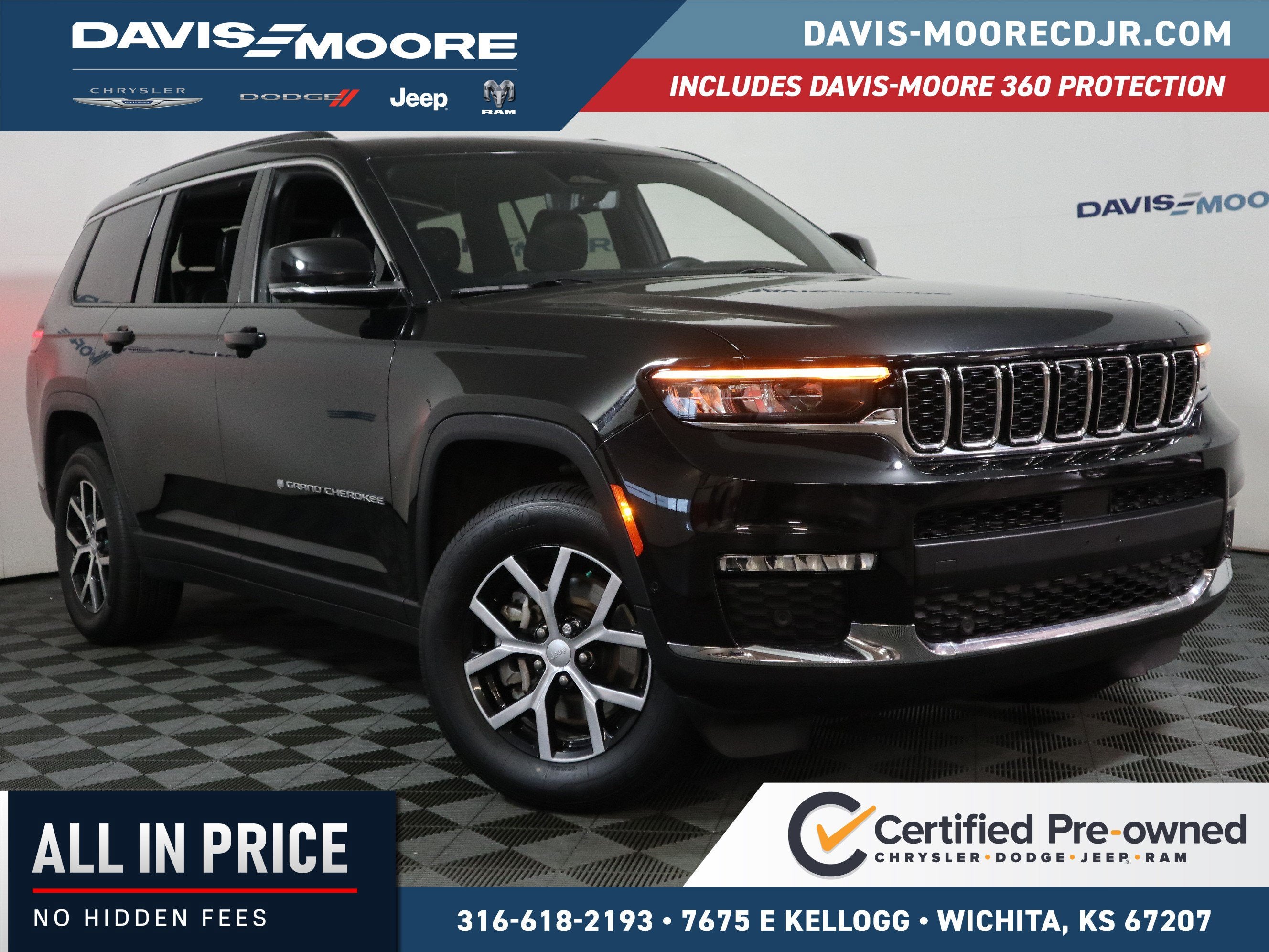 2024 Jeep Grand Cherokee L Limited 4x4 in Diamond Black Crystal Pearlcoat — front three-quarter view