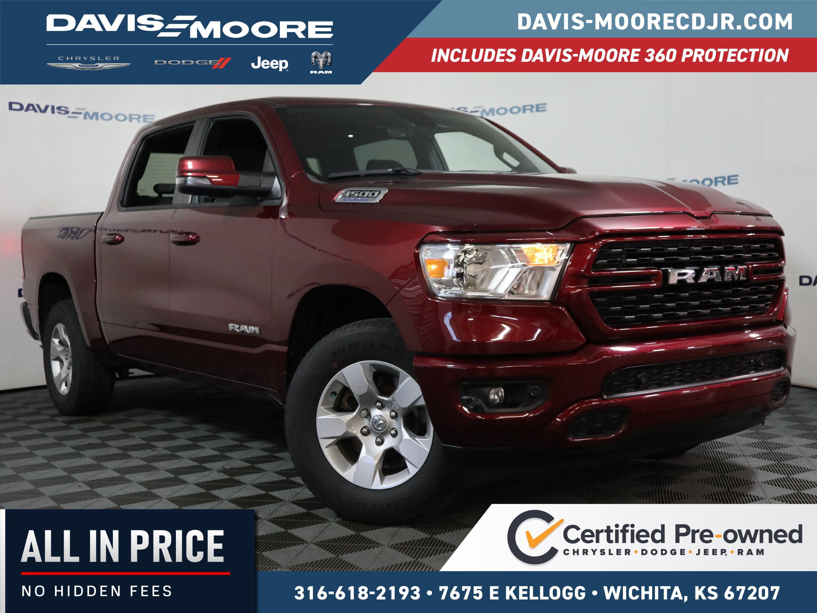 2023 RAM 1500 Big Horn Crew Cab 4x4 in Delmonico Red Pearlcoat — front three-quarter view