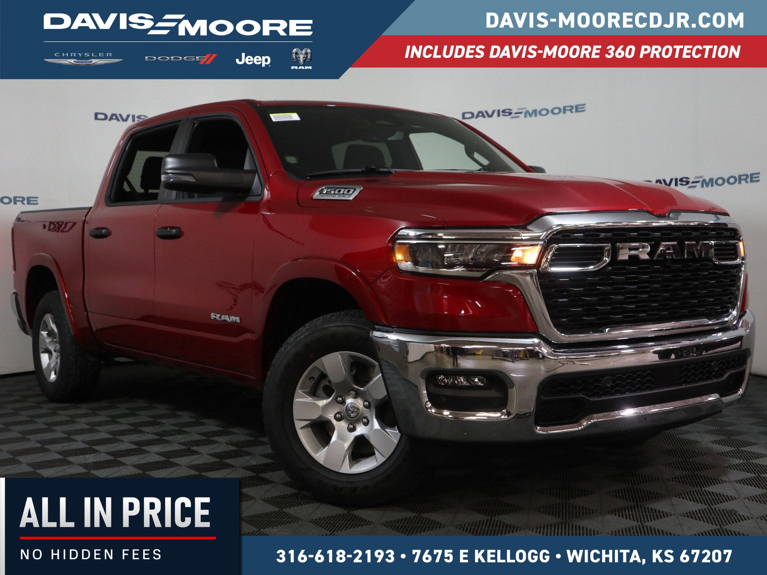 2026 RAM 1500 Lone Star Crew Cab 4x4 in Molten Red Pearlcoat — front three-quarter view