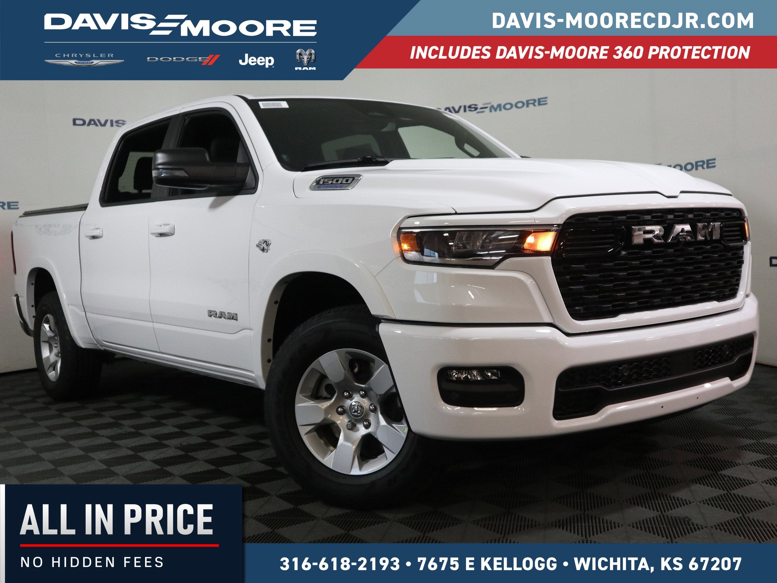 2026 RAM 1500 Big Horn Crew Cab 4x4 in Bright White Clearcoat — front three-quarter view