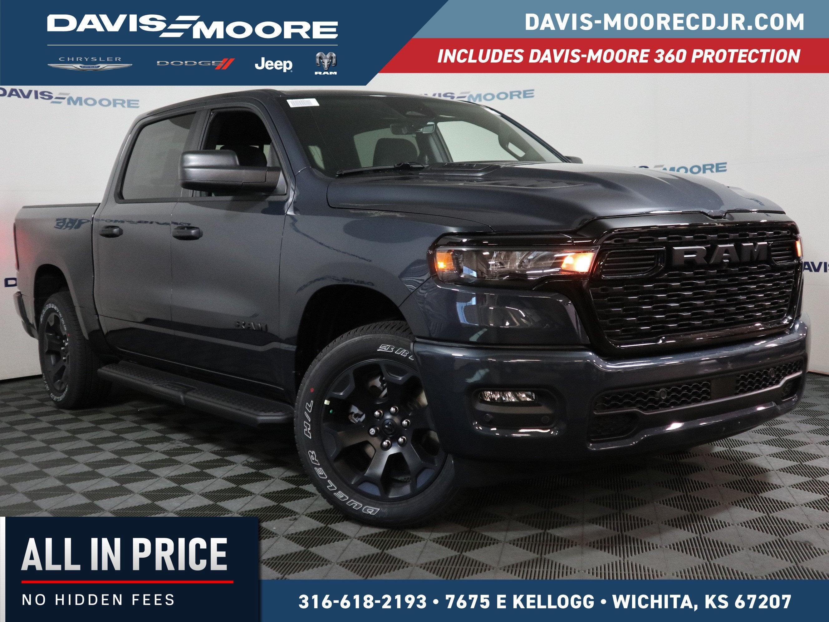 2026 RAM 1500 Express 4x4 Crew Cab in Forged Blue Metallic — front three-quarter view