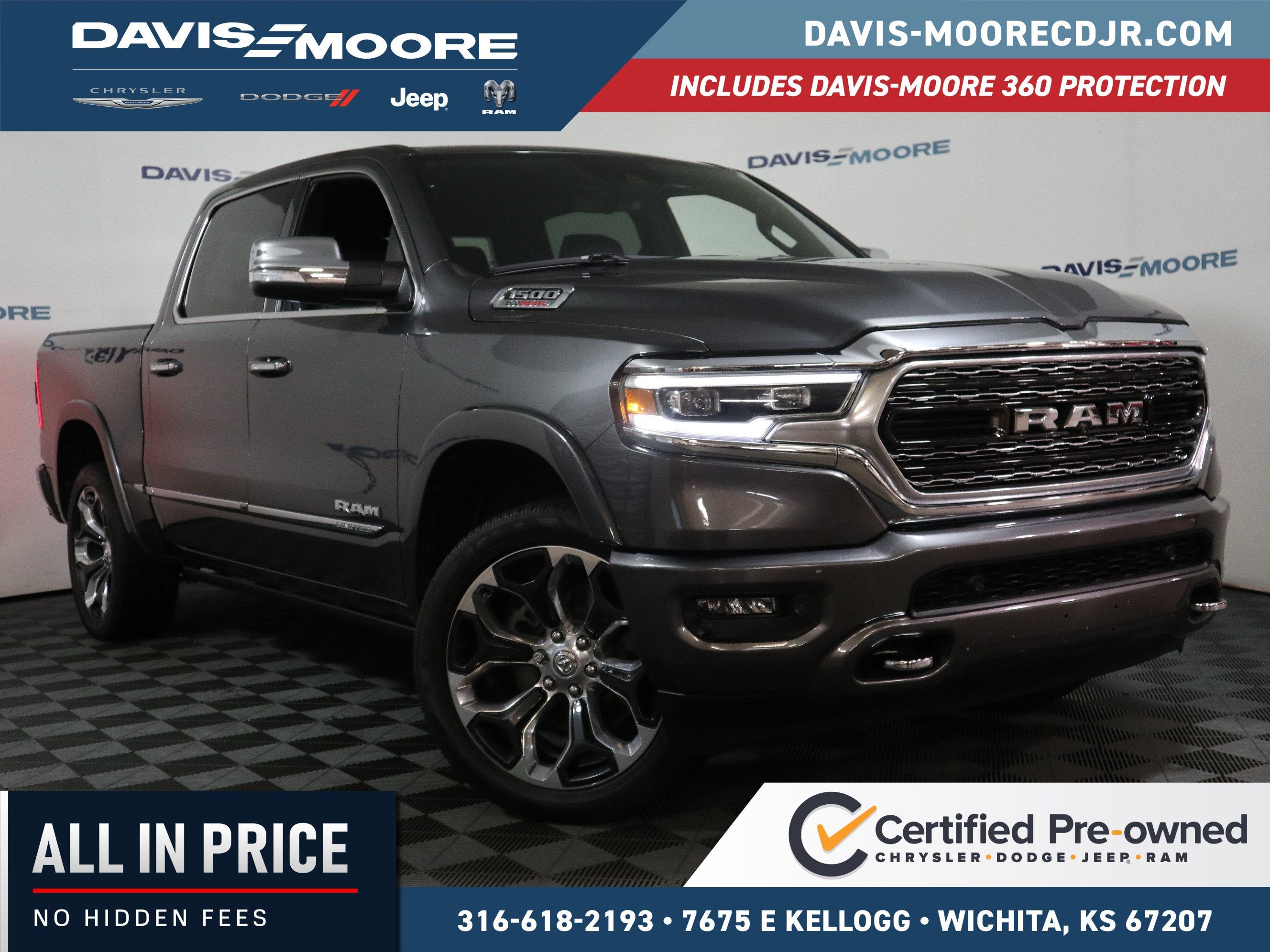 2022 RAM 1500 Limited 4x4 in Granite Crystal Metallic Clearcoat — front three-quarter view