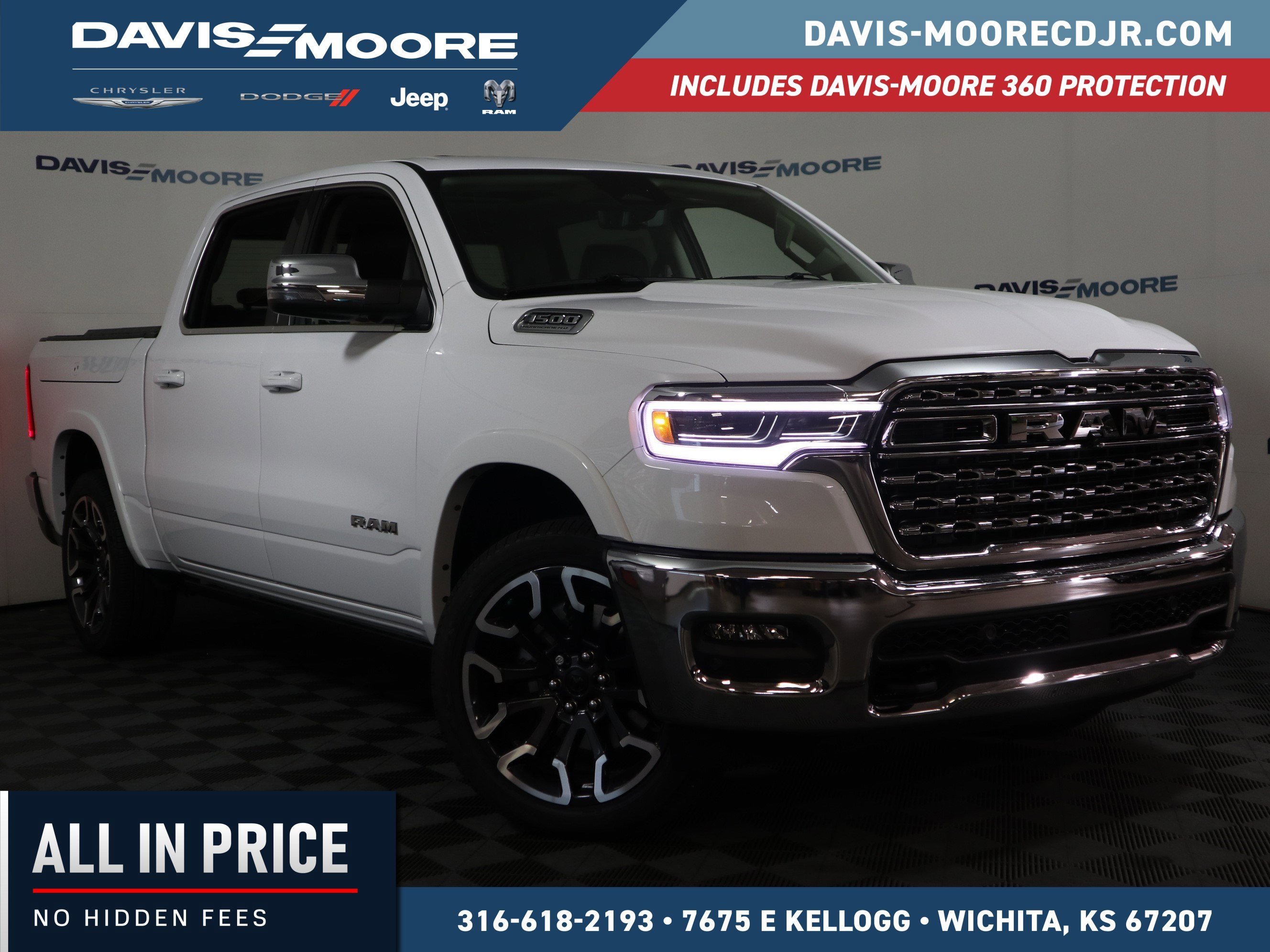 2026 RAM 1500 Longhorn Crew Cab 4x4 in Bright White Clearcoat — front three-quarter view