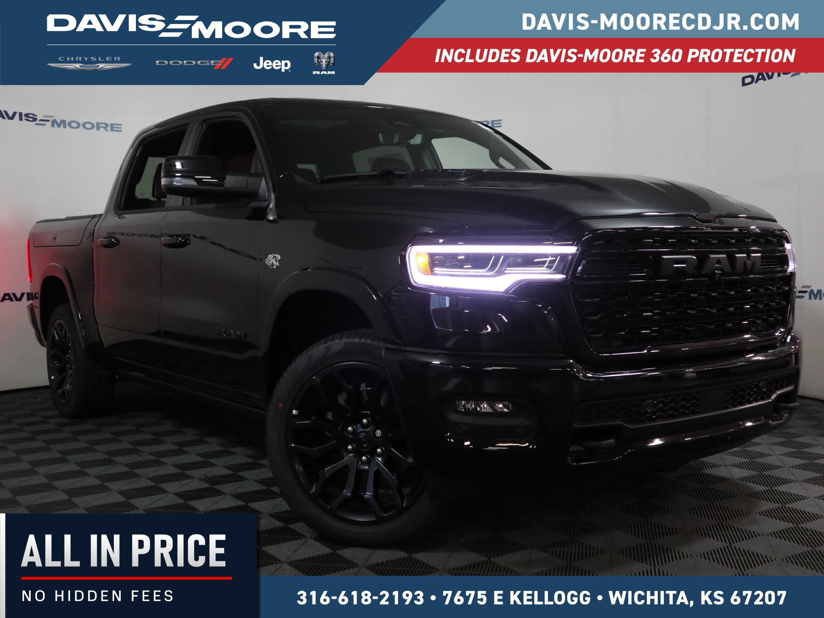 2026 RAM 1500 Limited 4x4 in Diamond Black Crystal Pearlcoat — front three-quarter view