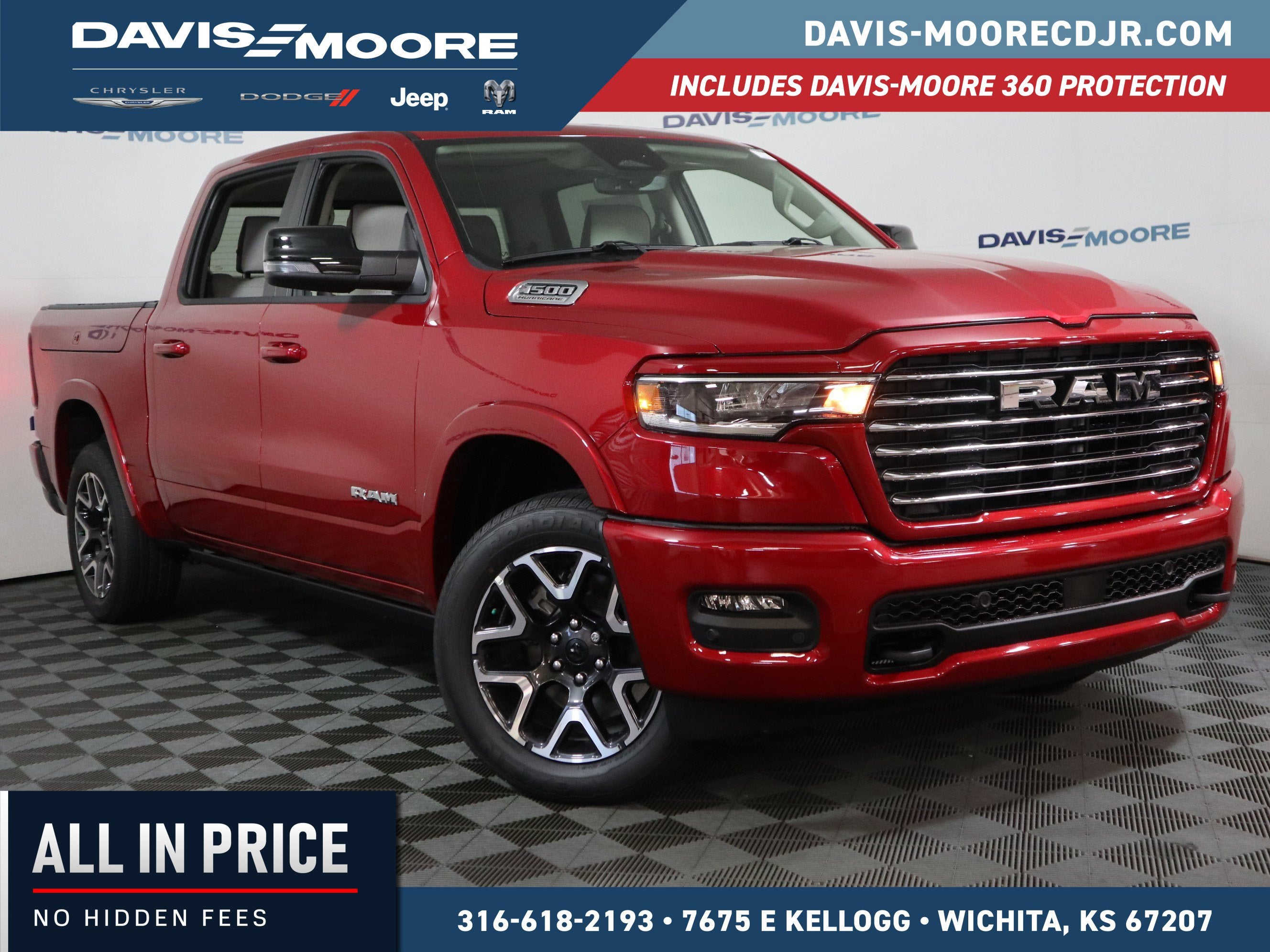 2026 RAM 1500 Laramie 4x4 Crew Cab in Molten Red Pearlcoat — front three-quarter view