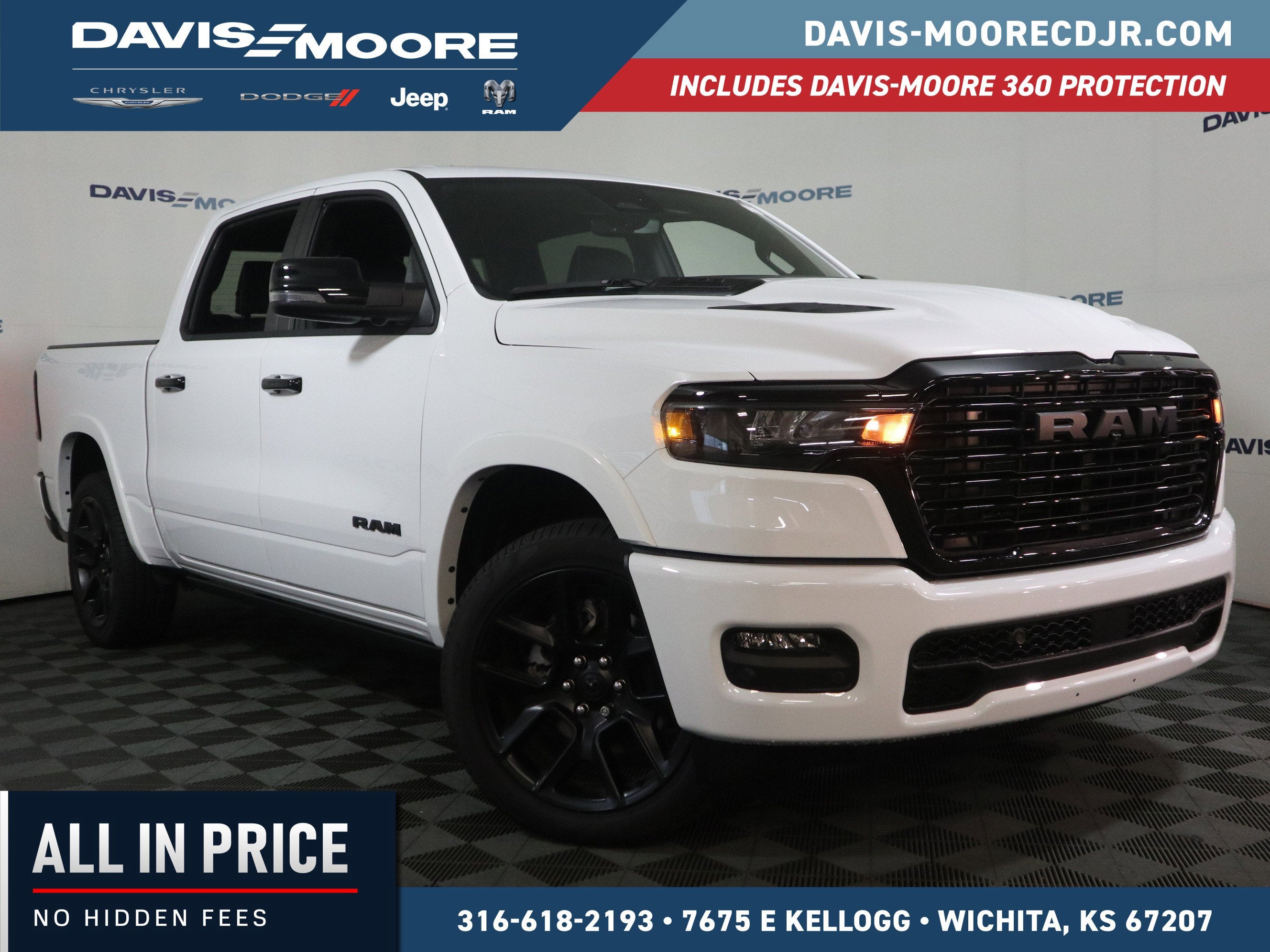 2026 RAM 1500 Laramie Crew Cab 4x4 in Bright White Clearcoat — front three-quarter view