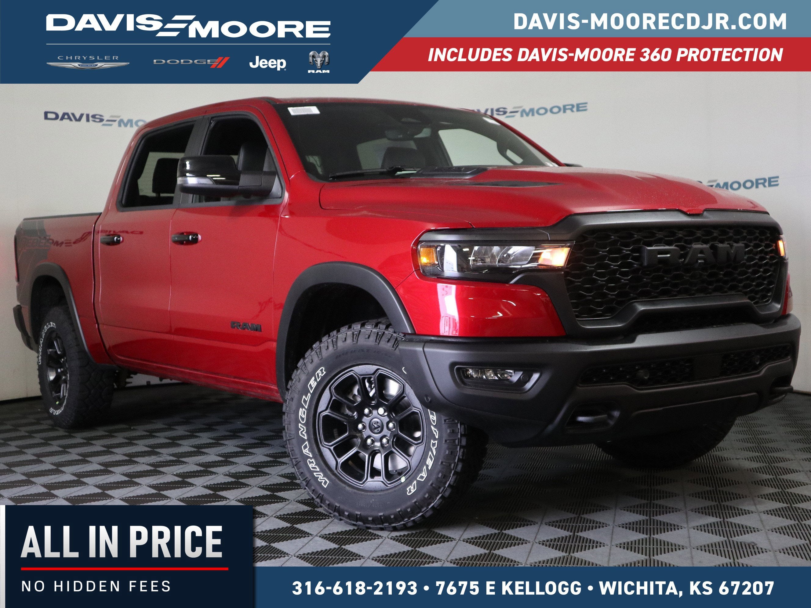 2026 RAM 1500 Rebel Crew Cab 4x4 in Molten Red Pearlcoat — front three-quarter view