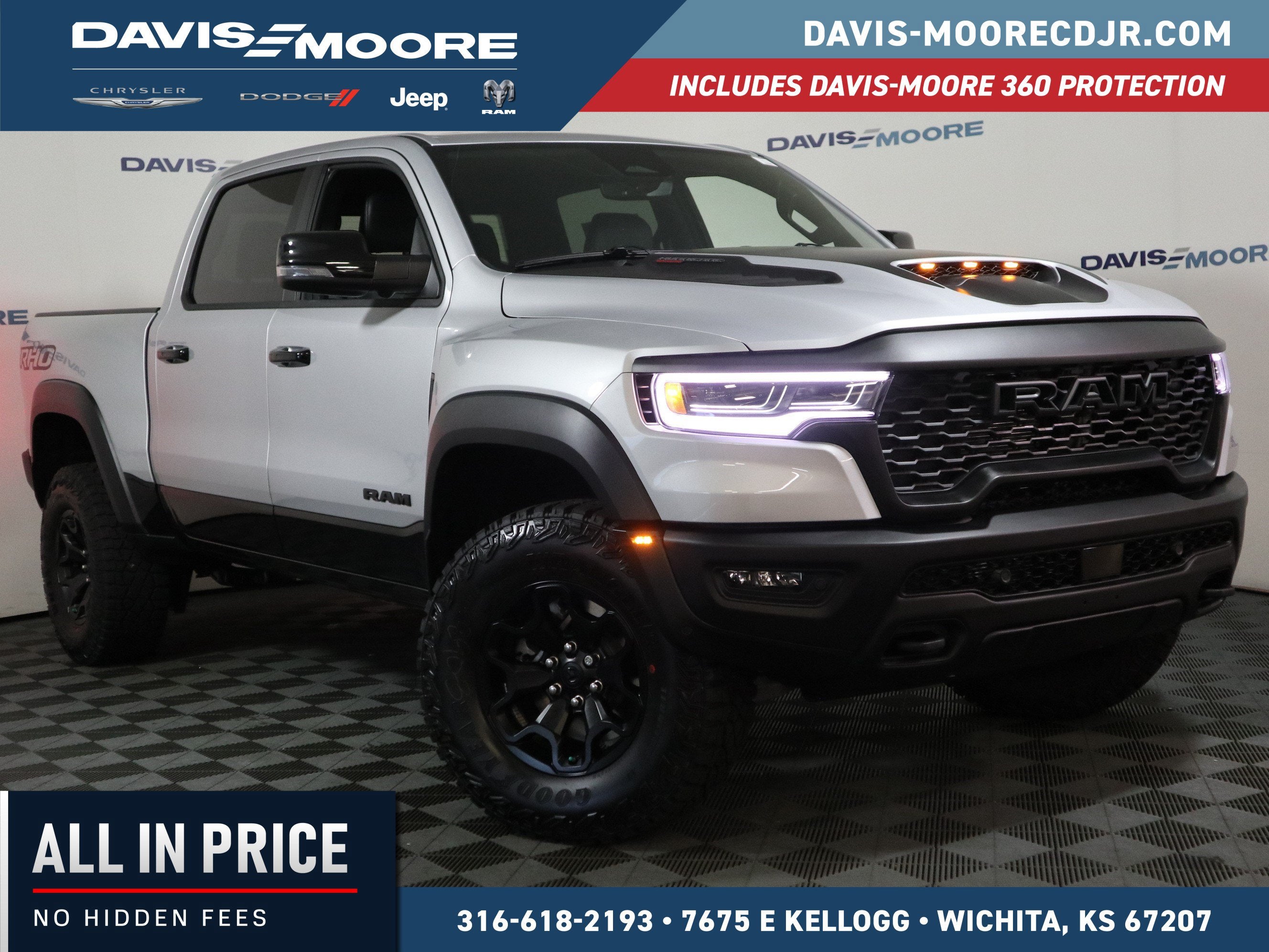 2026 RAM 1500 RHO Crew Cab 4x4 in Silver Zynith — front three-quarter view