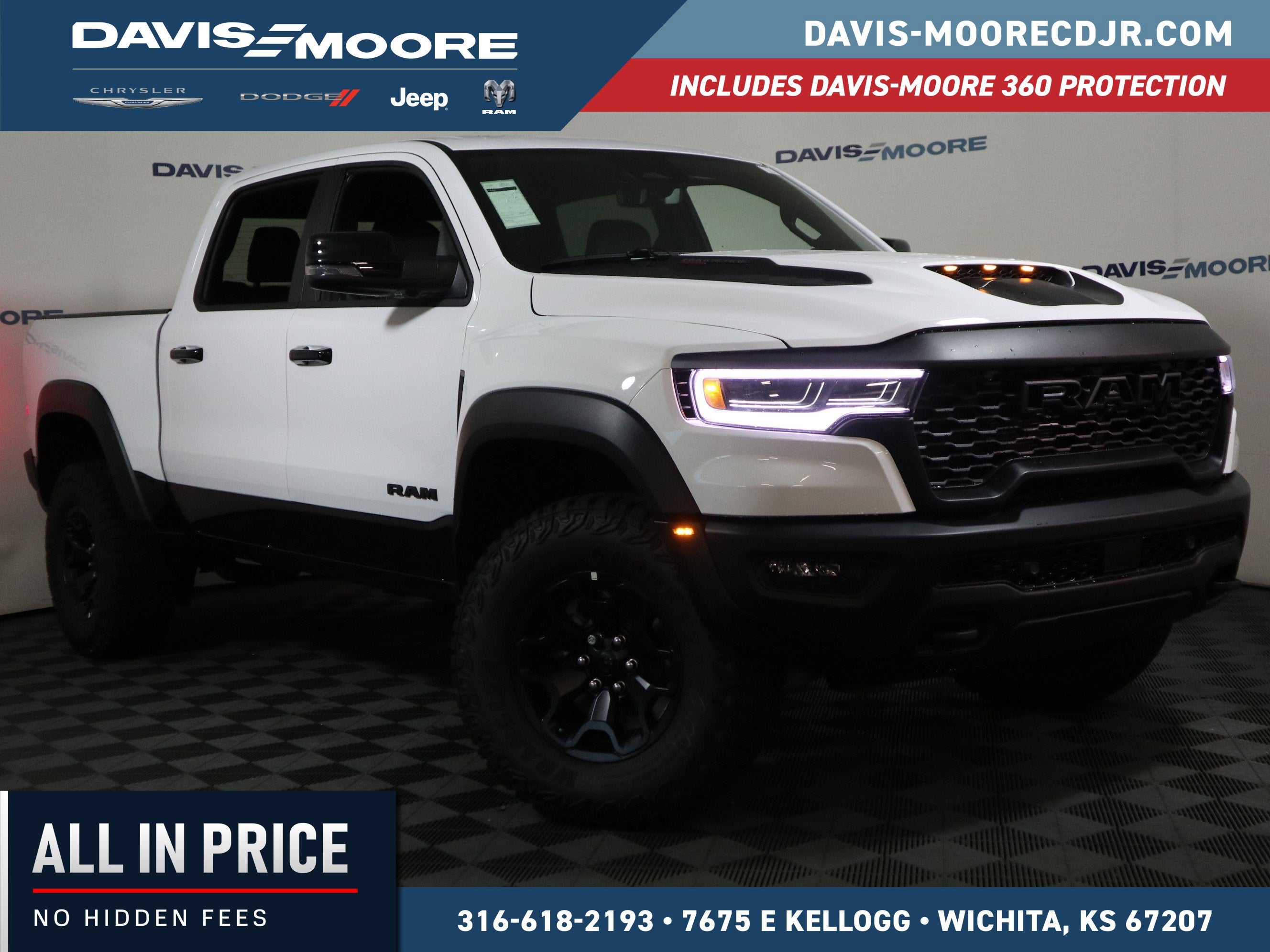 2026 RAM 1500 RHO Crew Cab 4x4 in Bright White Clearcoat — front three-quarter view