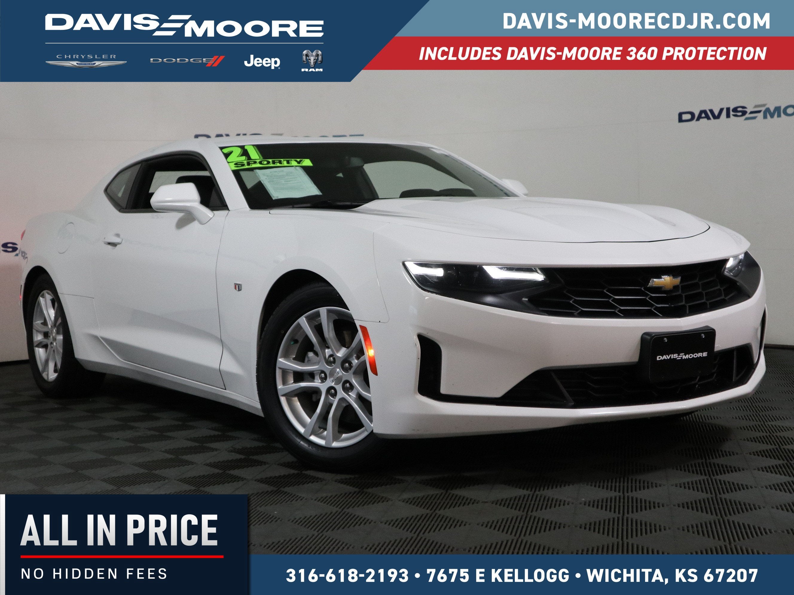 2021 Chevrolet Camaro 1LS in Summit White — front three-quarter view