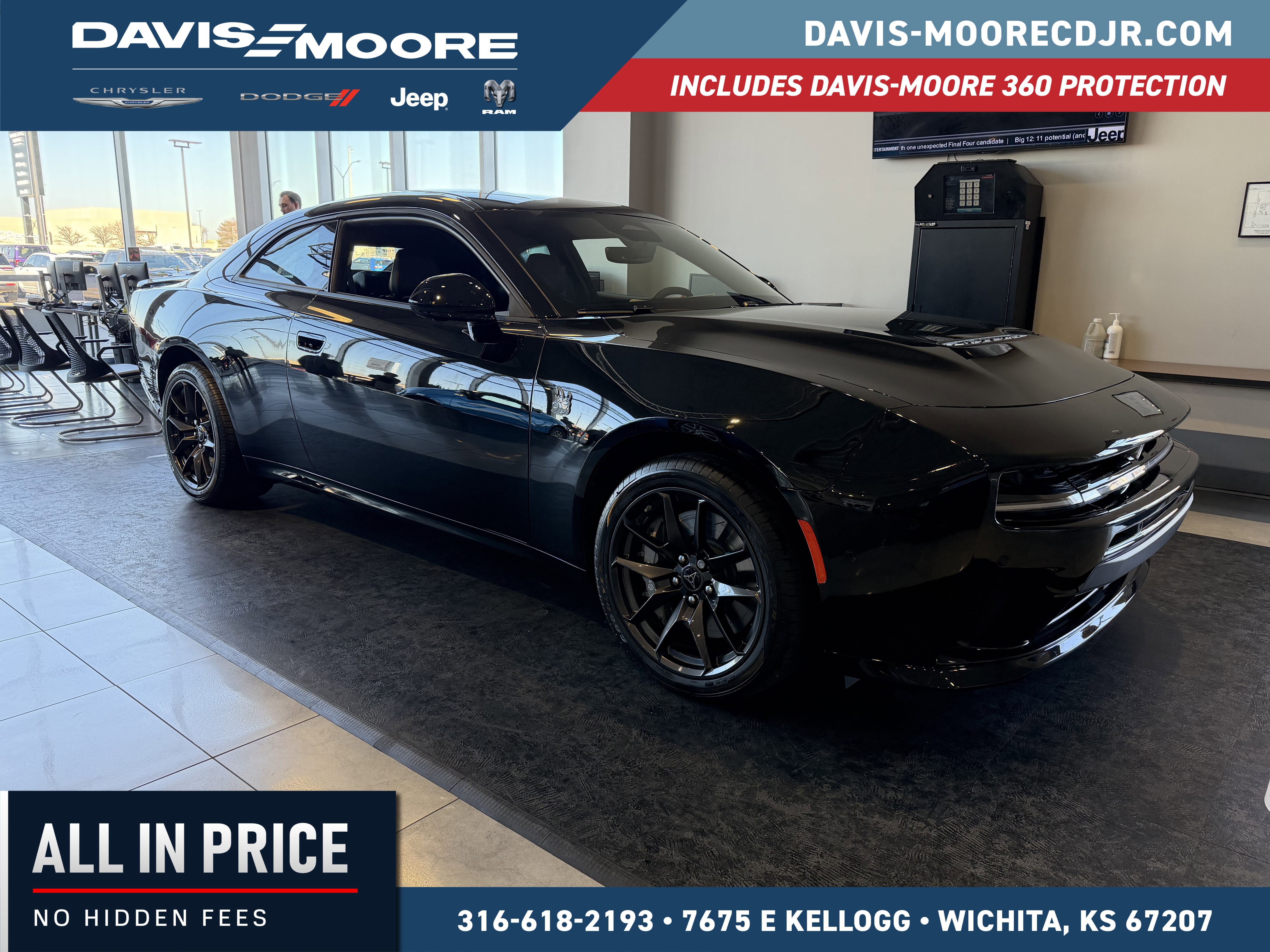 2026 Dodge Charger Scat Pack Plus AWD in Diamond Black Crystal Pearlcoat — front three-quarter view