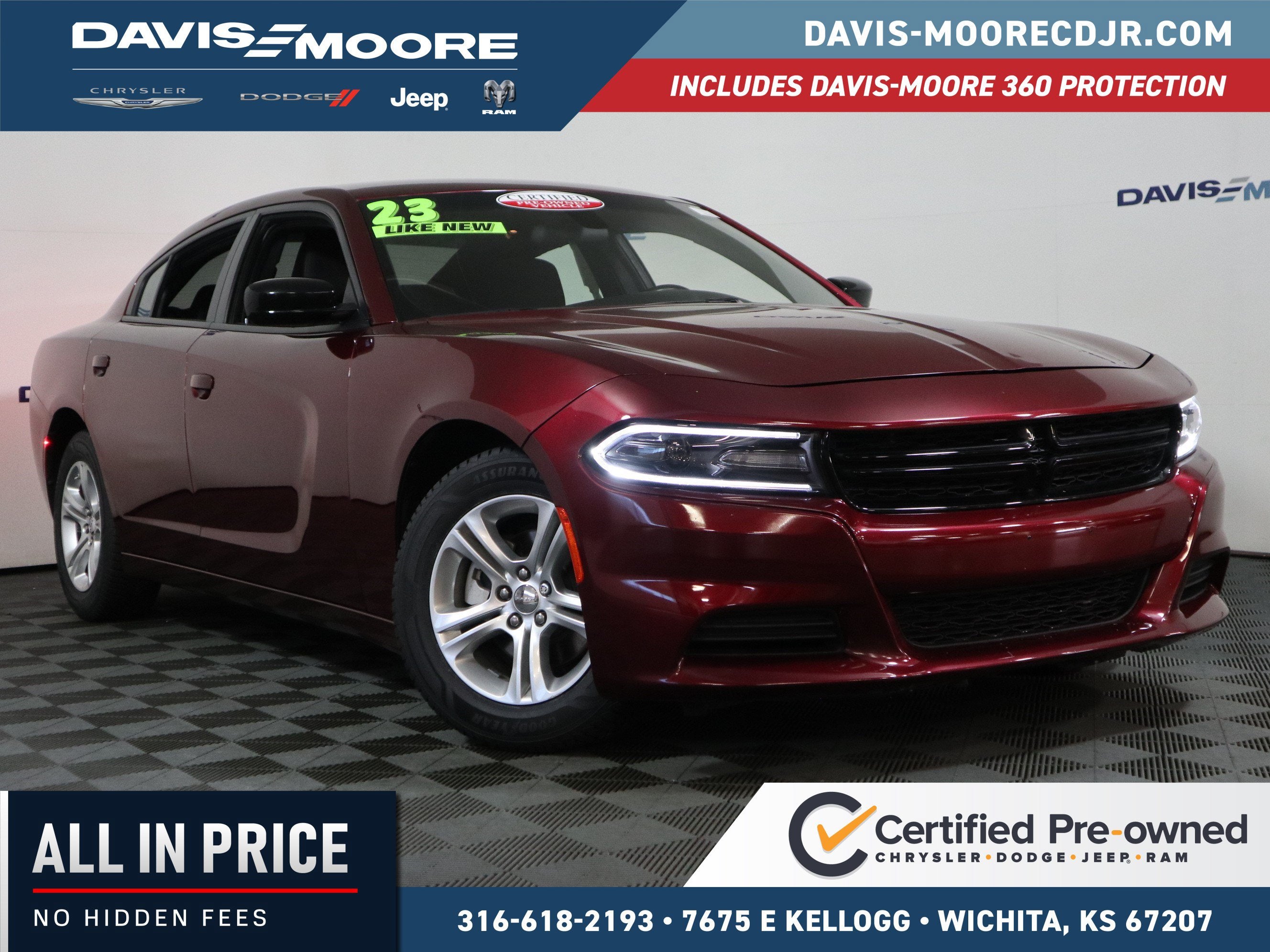 2023 Dodge Charger SXT in Octane Red Pearlcoat — front three-quarter view