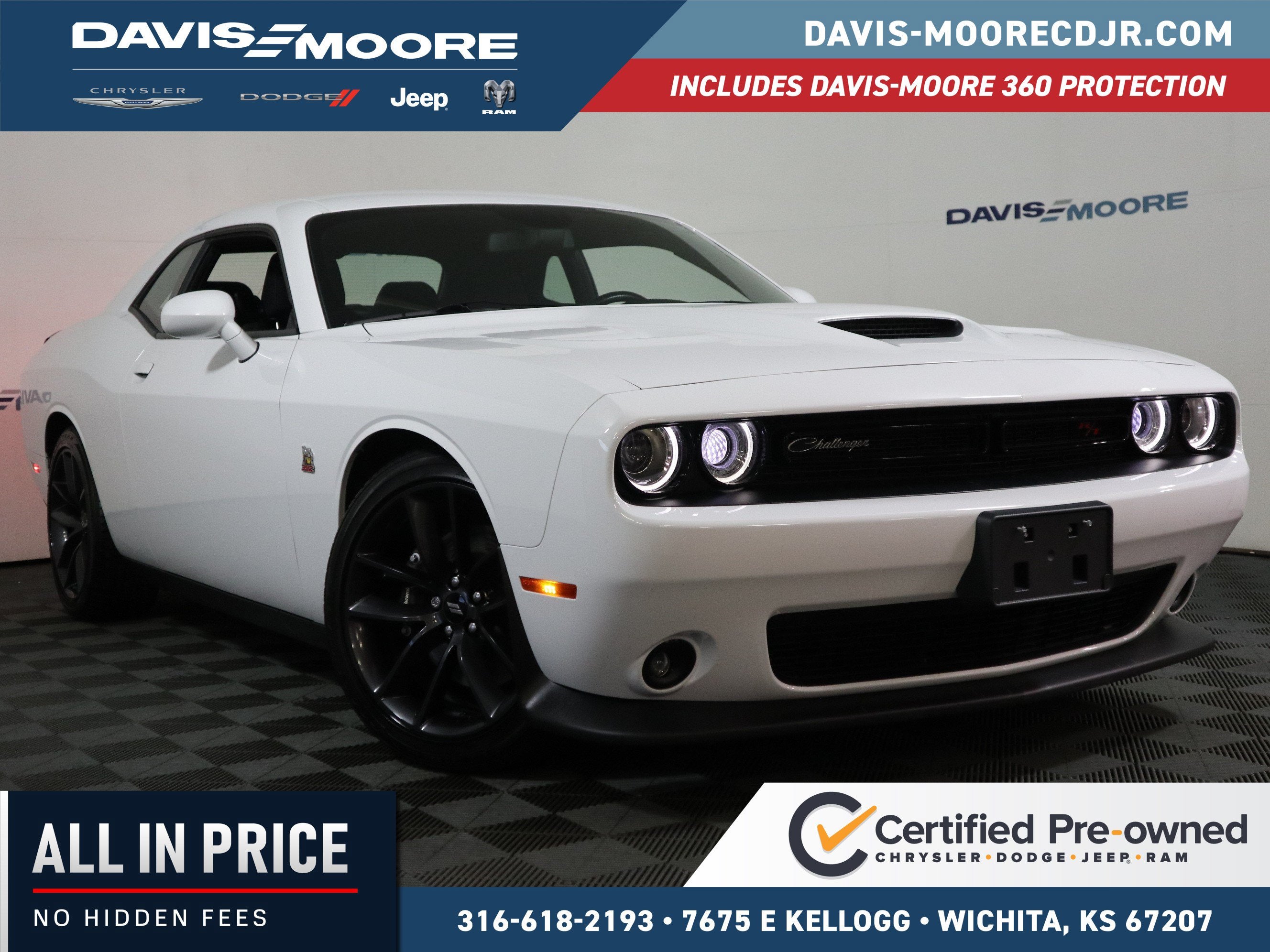 2019 Dodge Challenger R/T Scat Pack in White Knuckle Clearcoat — front three-quarter view
