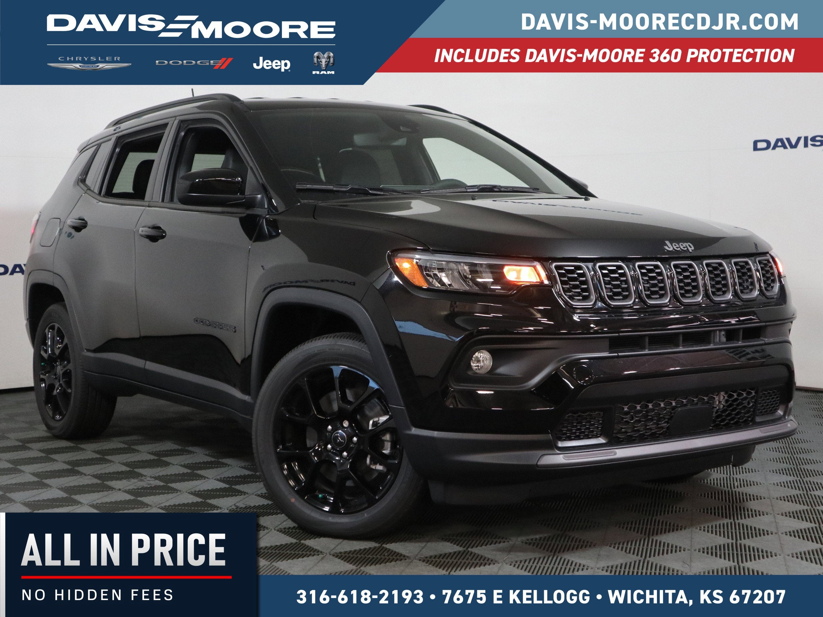 2026 Jeep Compass Latitude 4x4 in Diamond Black Crystal Pearlcoat — front three-quarter view