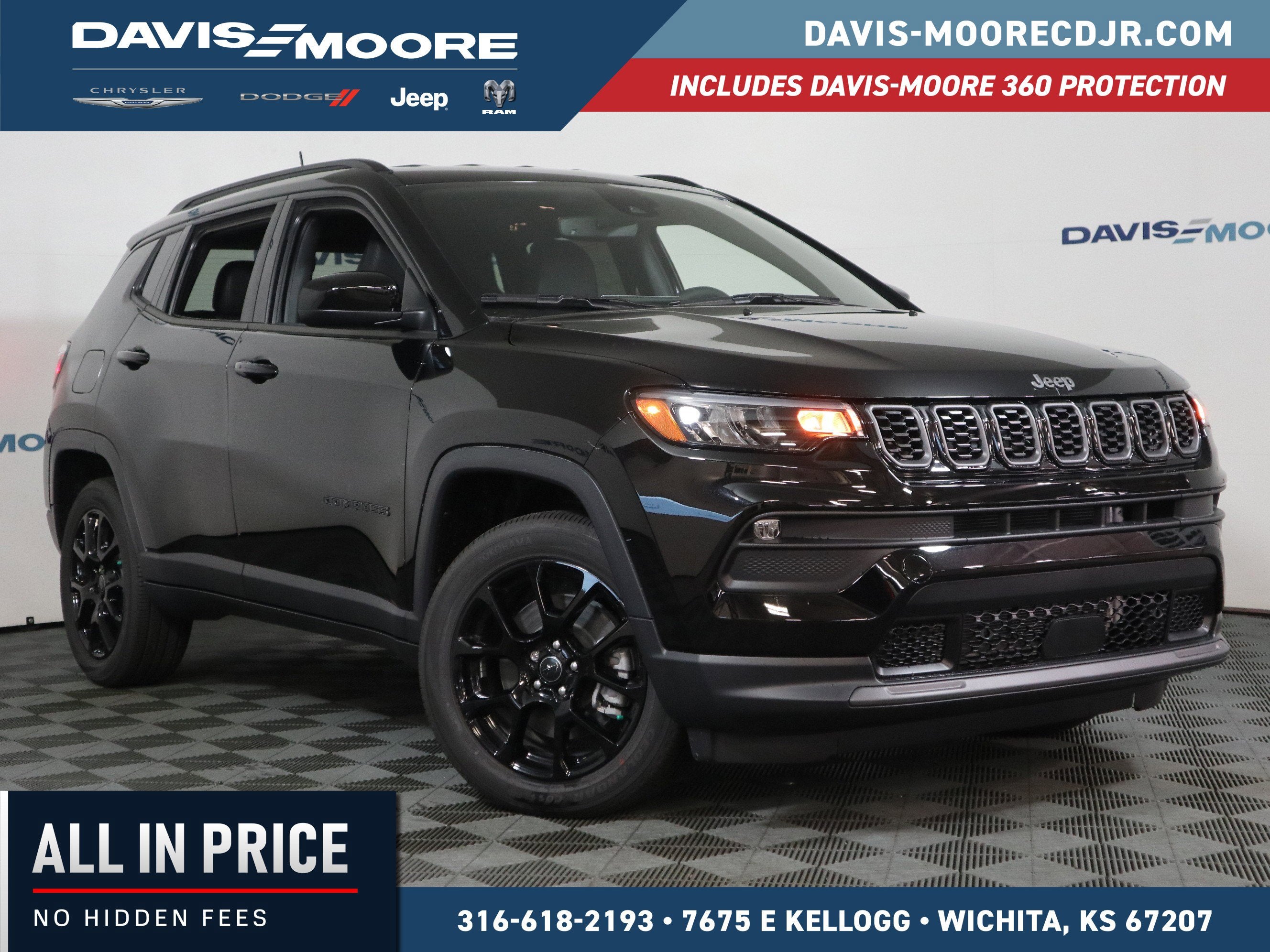 2026 Jeep Compass Latitude 4x4 in Diamond Black Crystal Pearlcoat — front three-quarter view
