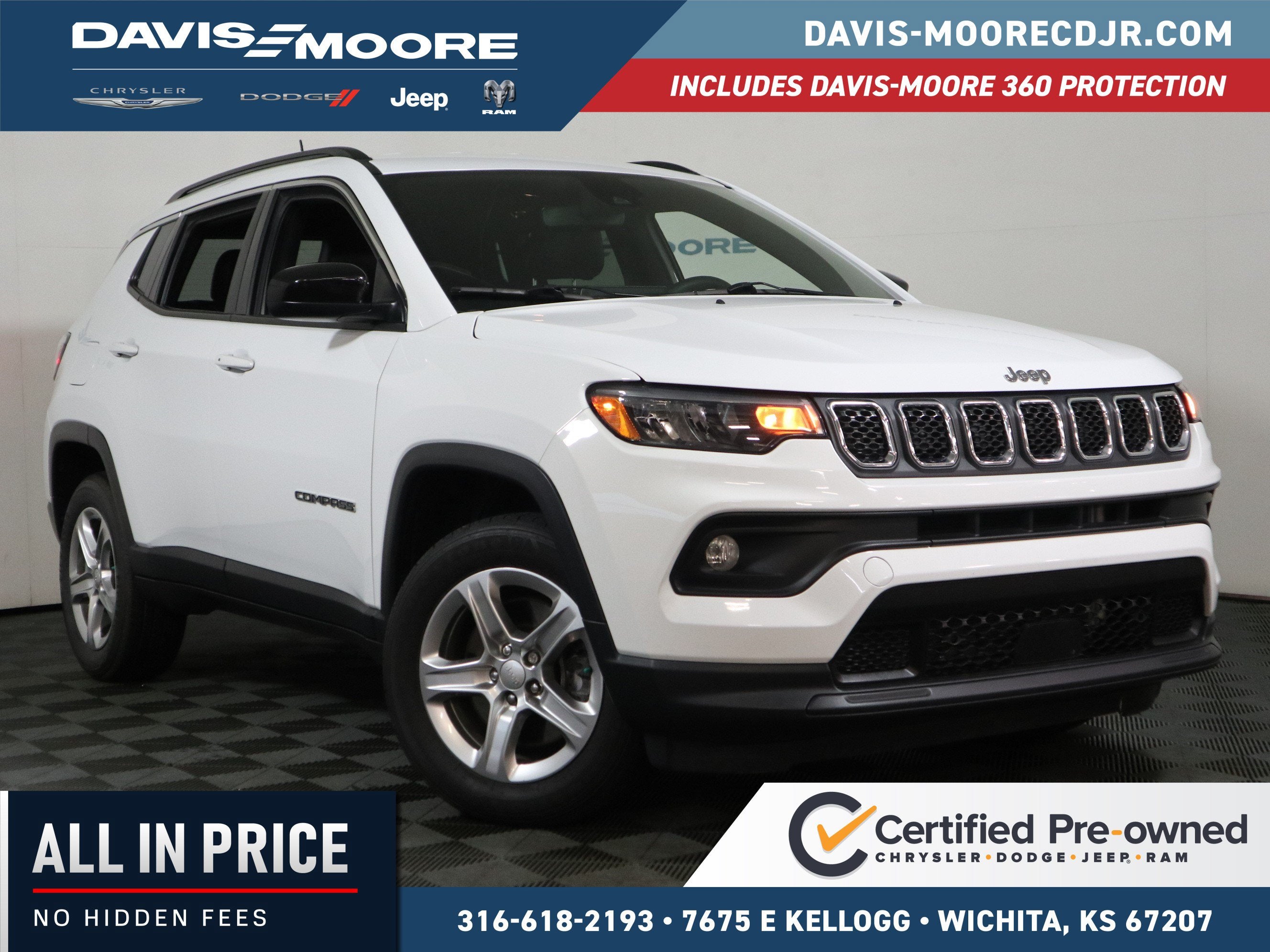 2023 Jeep Compass Latitude 4x4 in Bright White Clearcoat — front three-quarter view