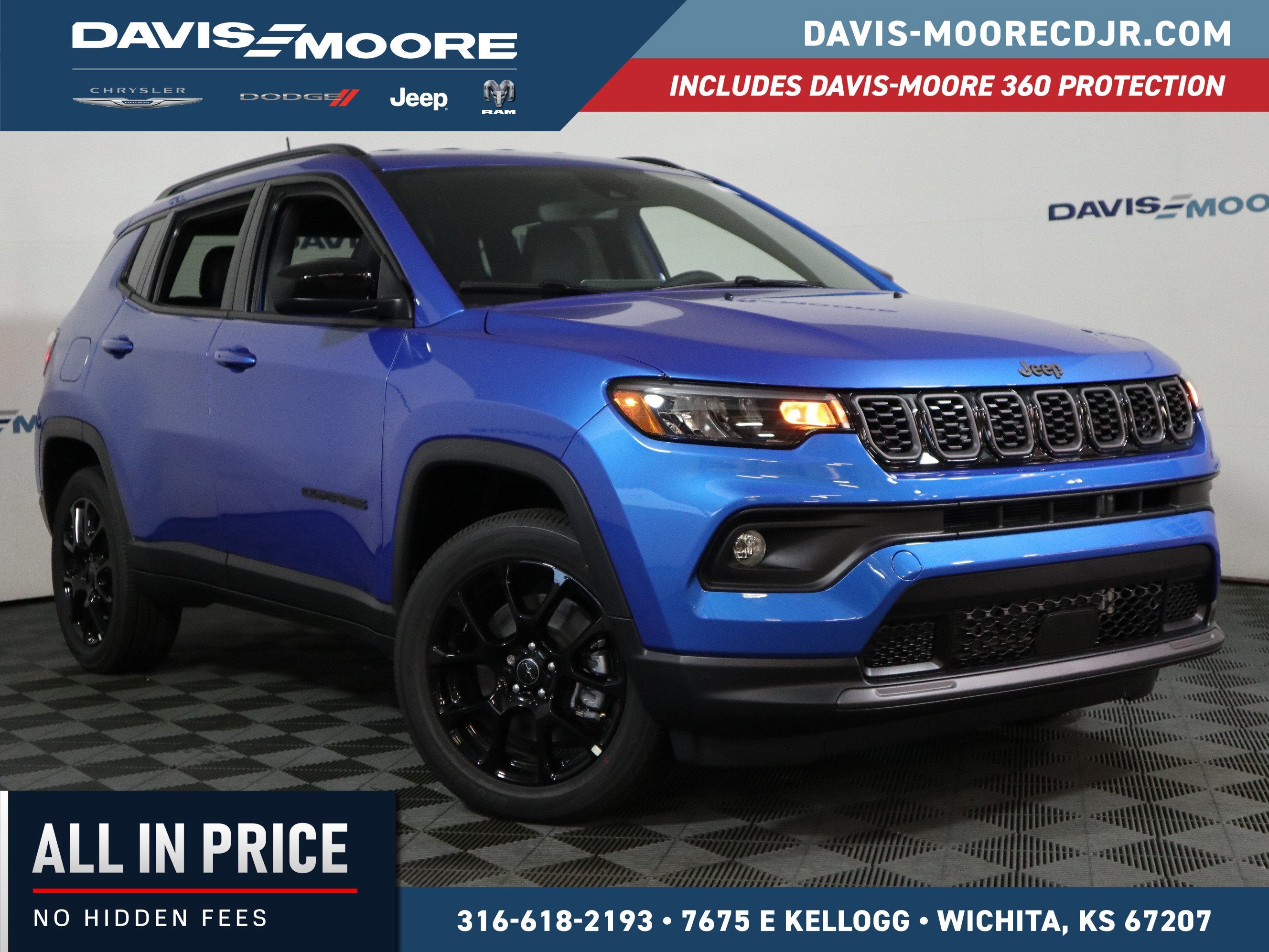 2026 Jeep Compass Latitude 4x4 in Hydro Blue Pearlcoat — front three-quarter view