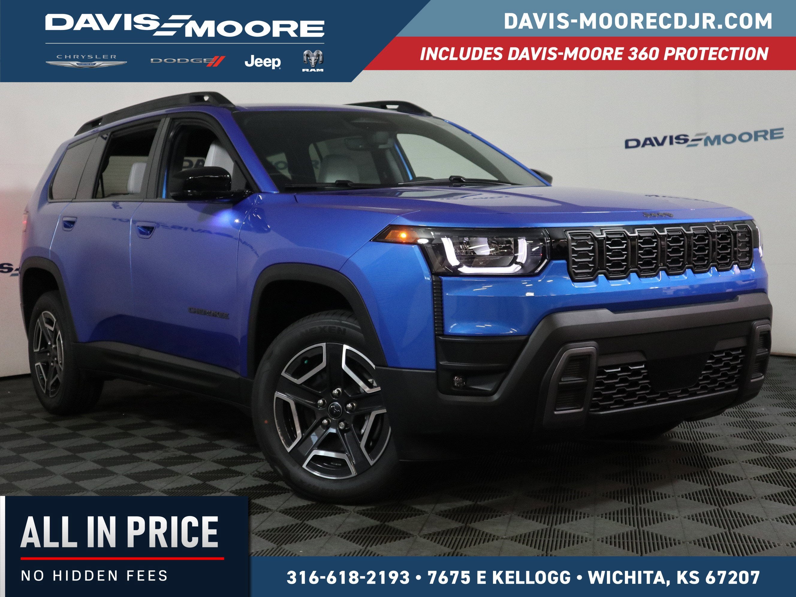 2026 Jeep Cherokee Limited 4x4 in Hydro Blue Pearlcoat — front three-quarter view