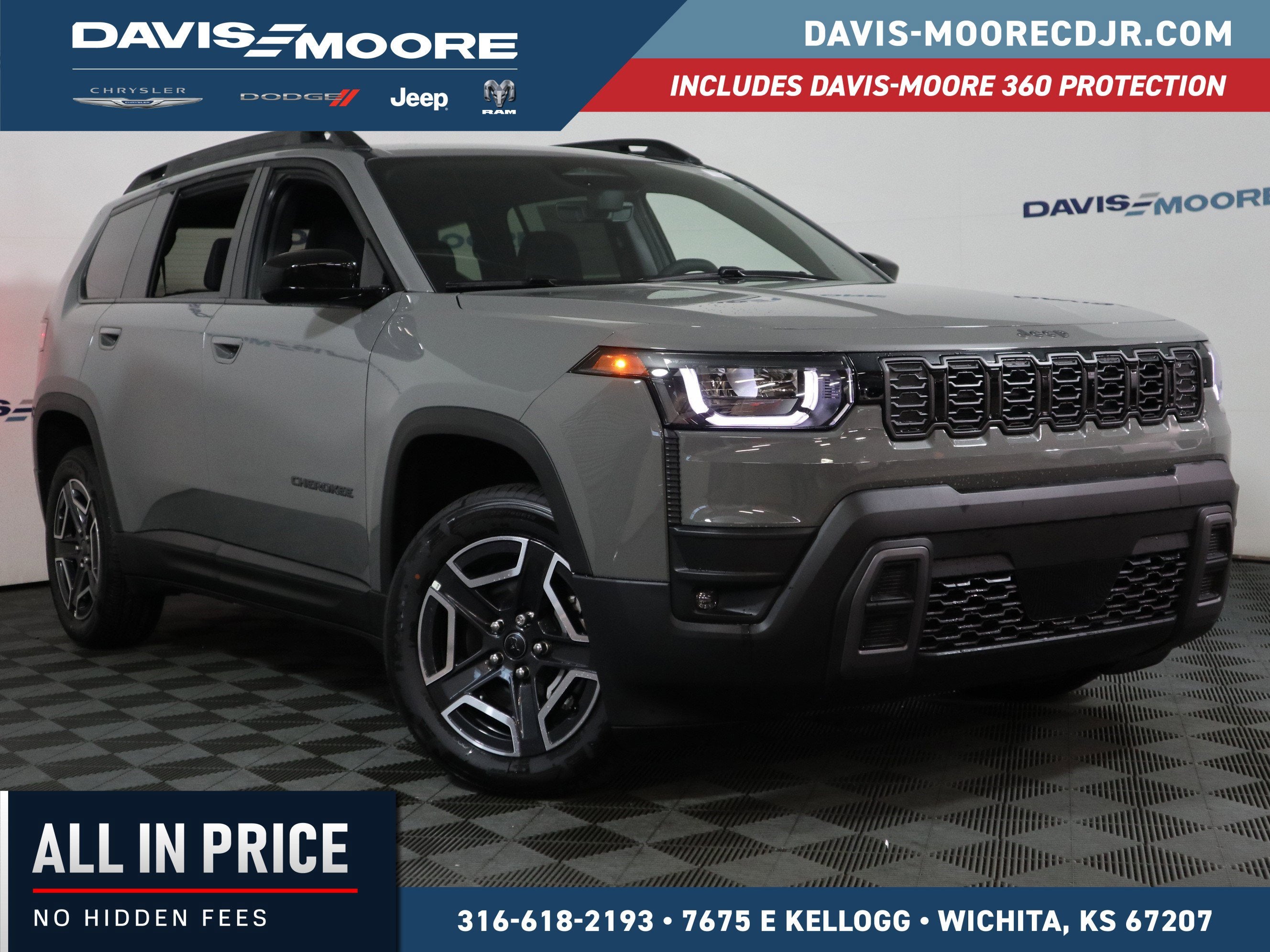 2026 Jeep Cherokee Laredo 4x4 in Sting-Gray Clearcoat — front three-quarter view