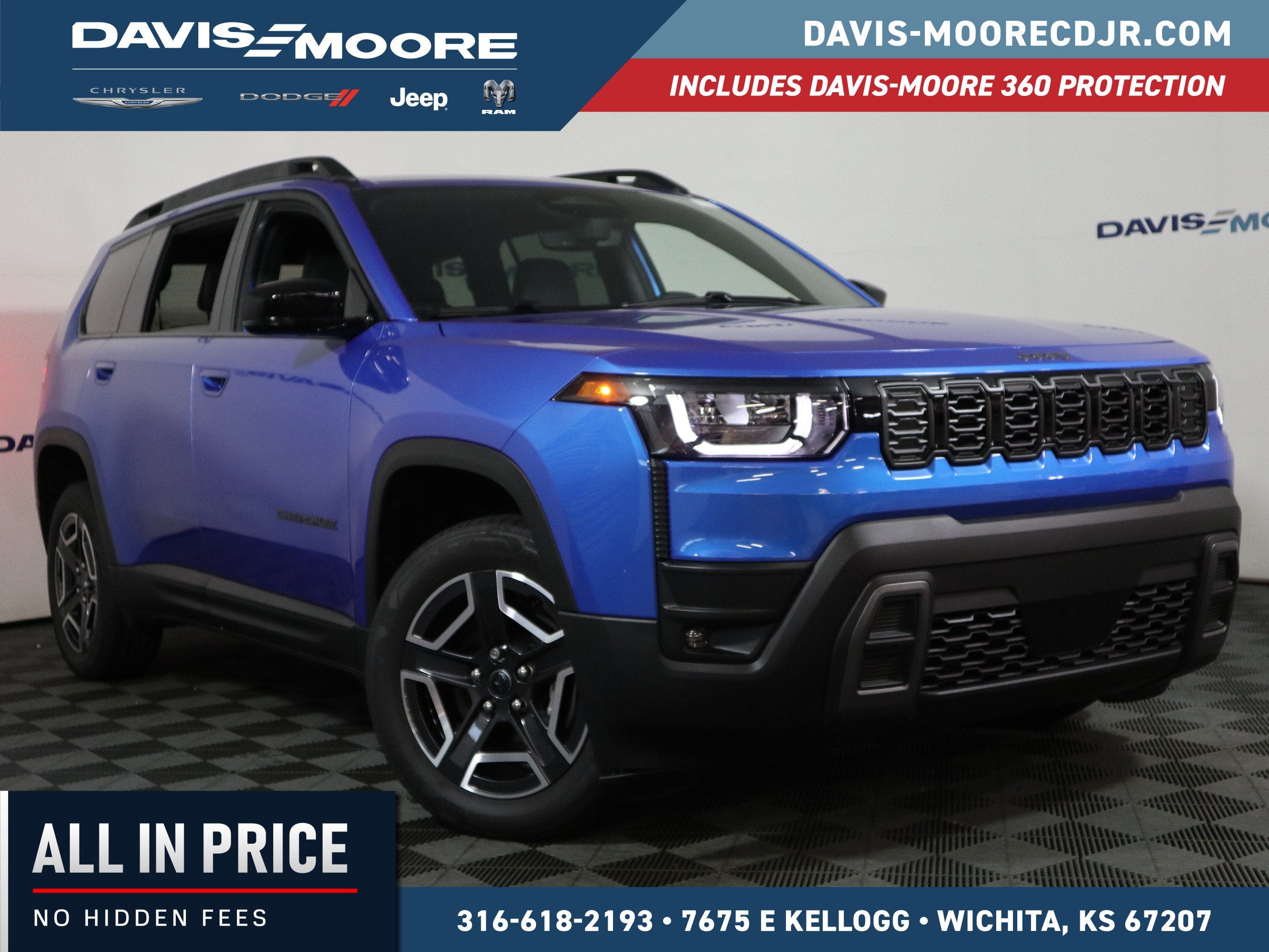 2026 Jeep Cherokee Limited 4x4 in Hydro Blue Pearlcoat — front three-quarter view