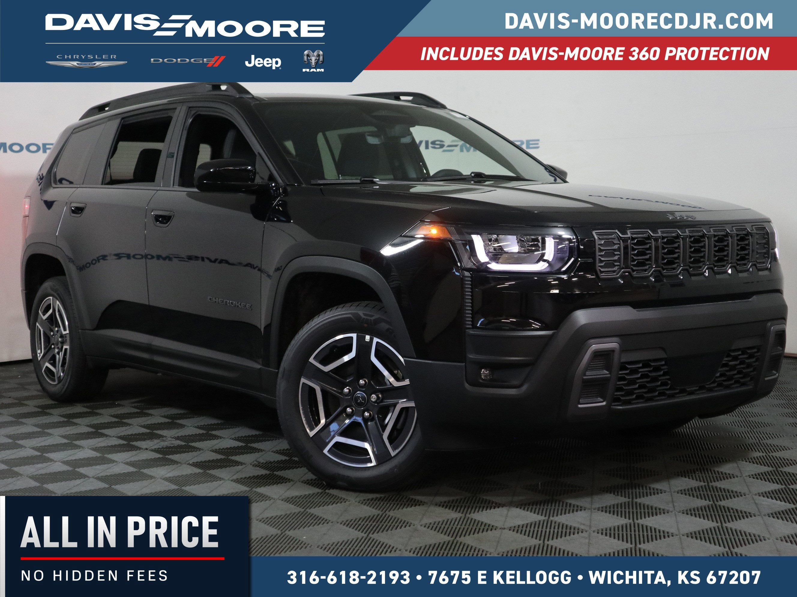 2026 Jeep Cherokee Laredo 4x4 in Diamond Black Crystal Pearlcoat — front three-quarter view