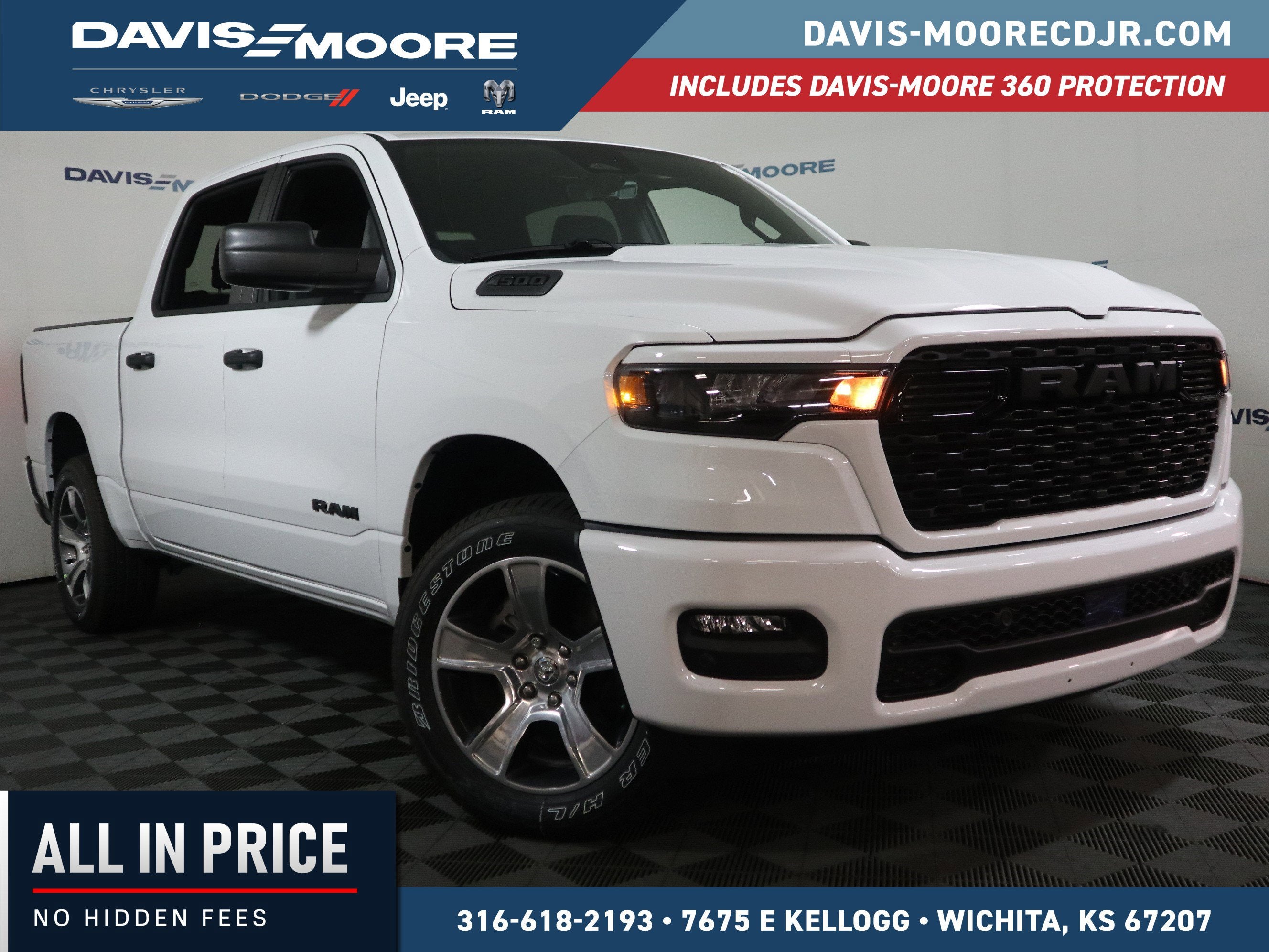 2026 RAM 1500 Express Crew Cab 4x4 in Bright White Clearcoat — front three-quarter view