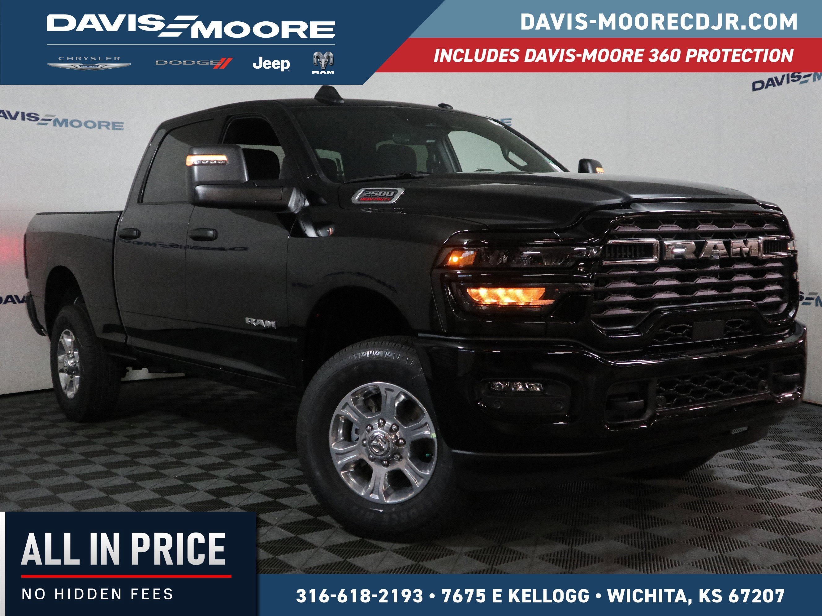2026 RAM 2500 Big Horn Crew Cab 4x4 in Diamond Black Crystal Pearlcoat — front three-quarter view