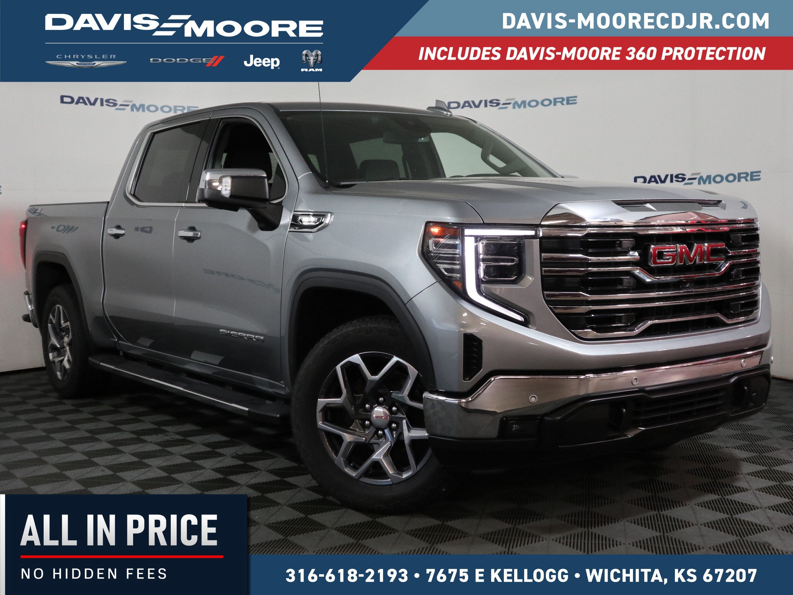 2023 GMC Sierra 1500 SLT Crew Cab 4WD in Sterling Metallic — front three-quarter view