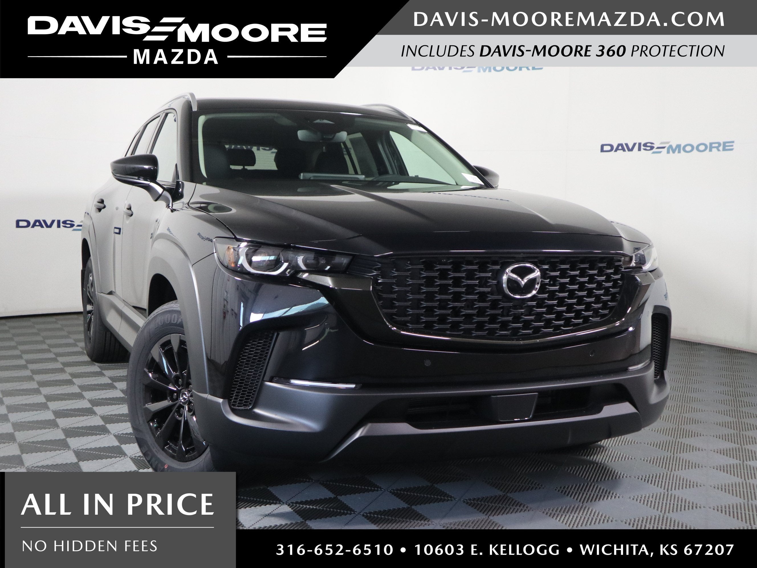 2026 Mazda Mazda CX-50 Hybrid Preferred AWD in Jet Black Mica — front three-quarter view