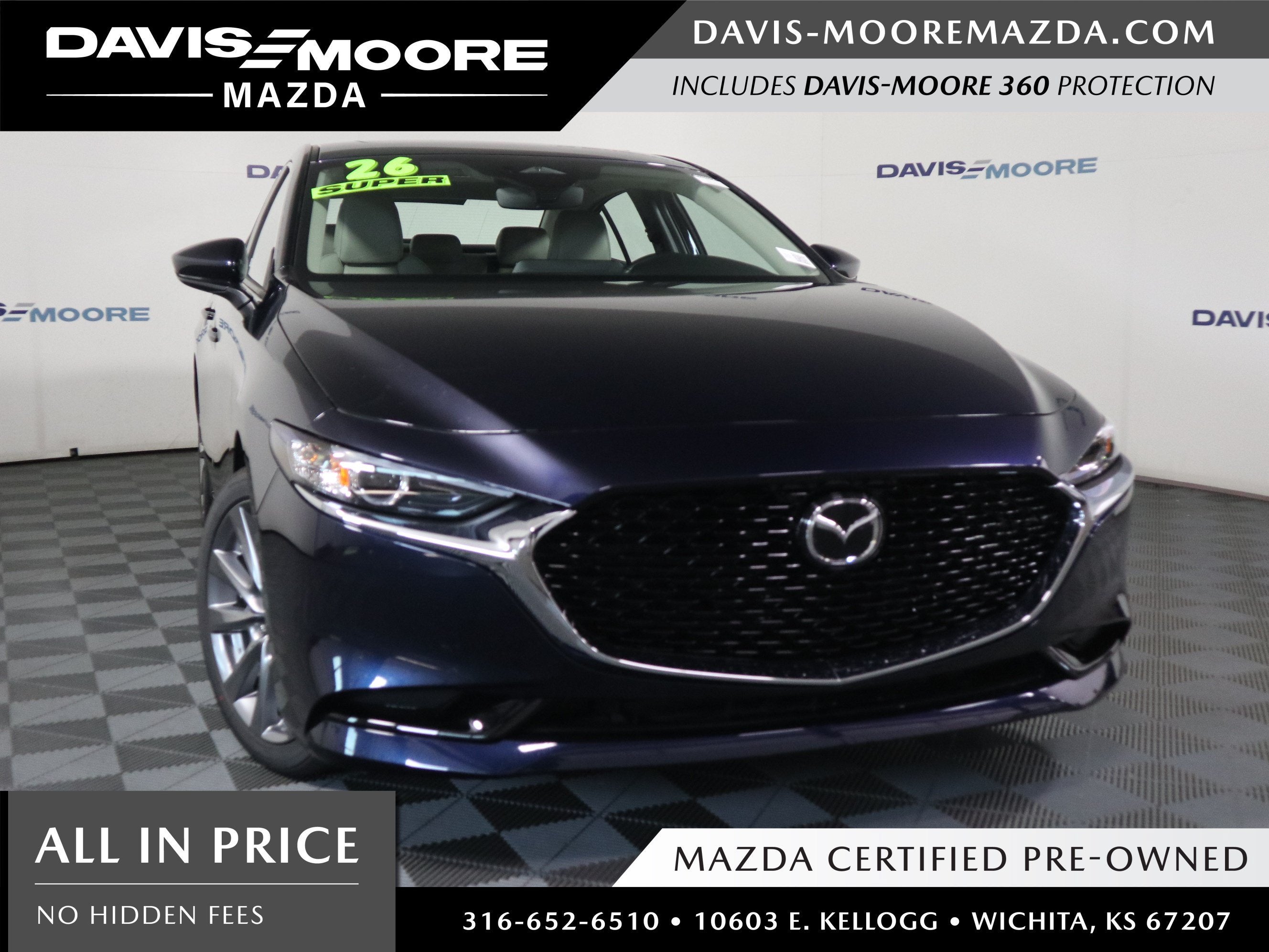 2026 Mazda Mazda3 Sedan 2.5 S Preferred in Deep Crystal Blue Mica — front three-quarter view