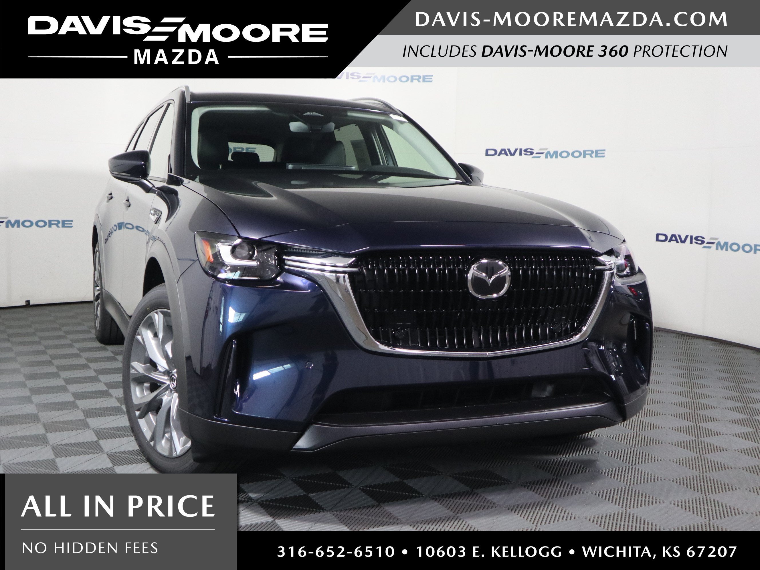 2026 Mazda Mazda CX-90 3.3 Turbo Preferred AWD in Deep Crystal Blue Mica — front three-quarter view