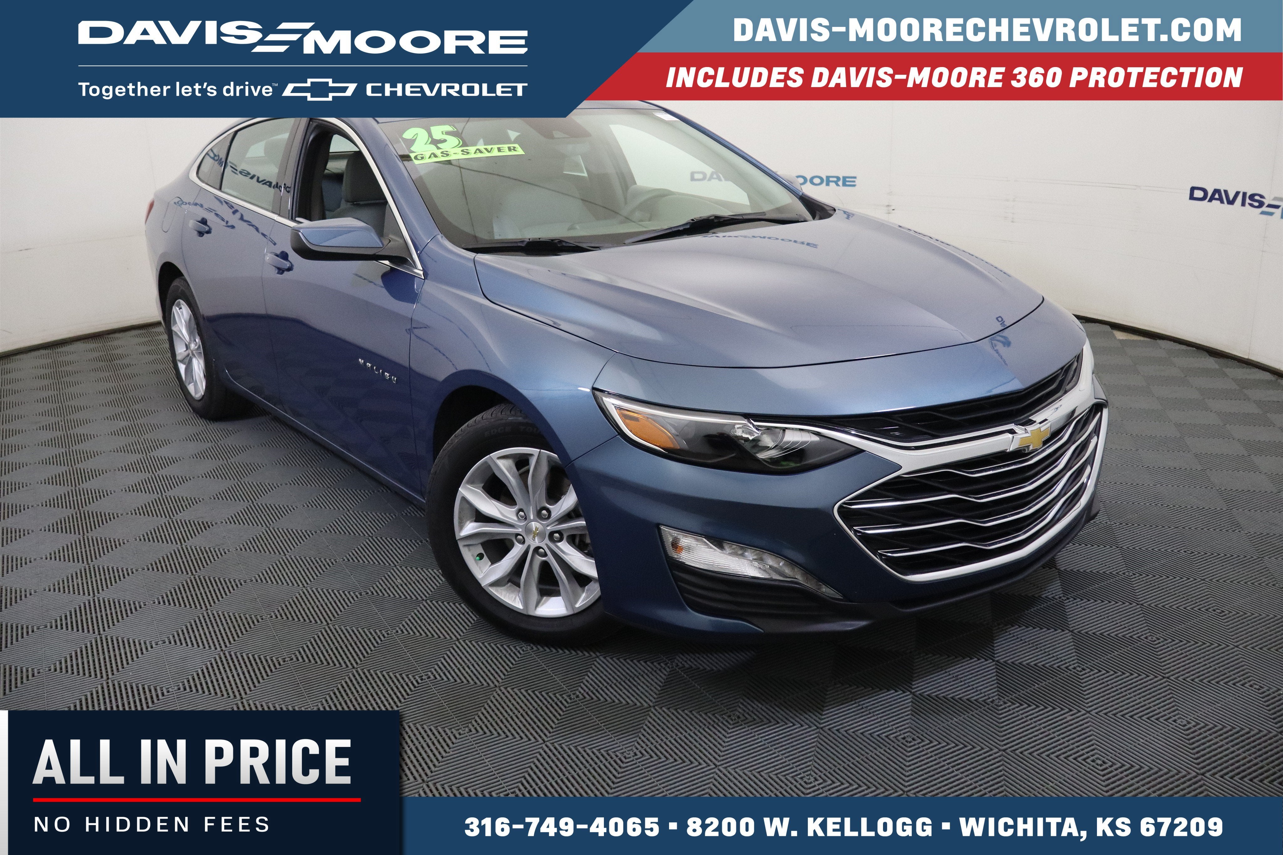 2025 Chevrolet Malibu LT in Lakeshore Blue Metallic — front three-quarter view