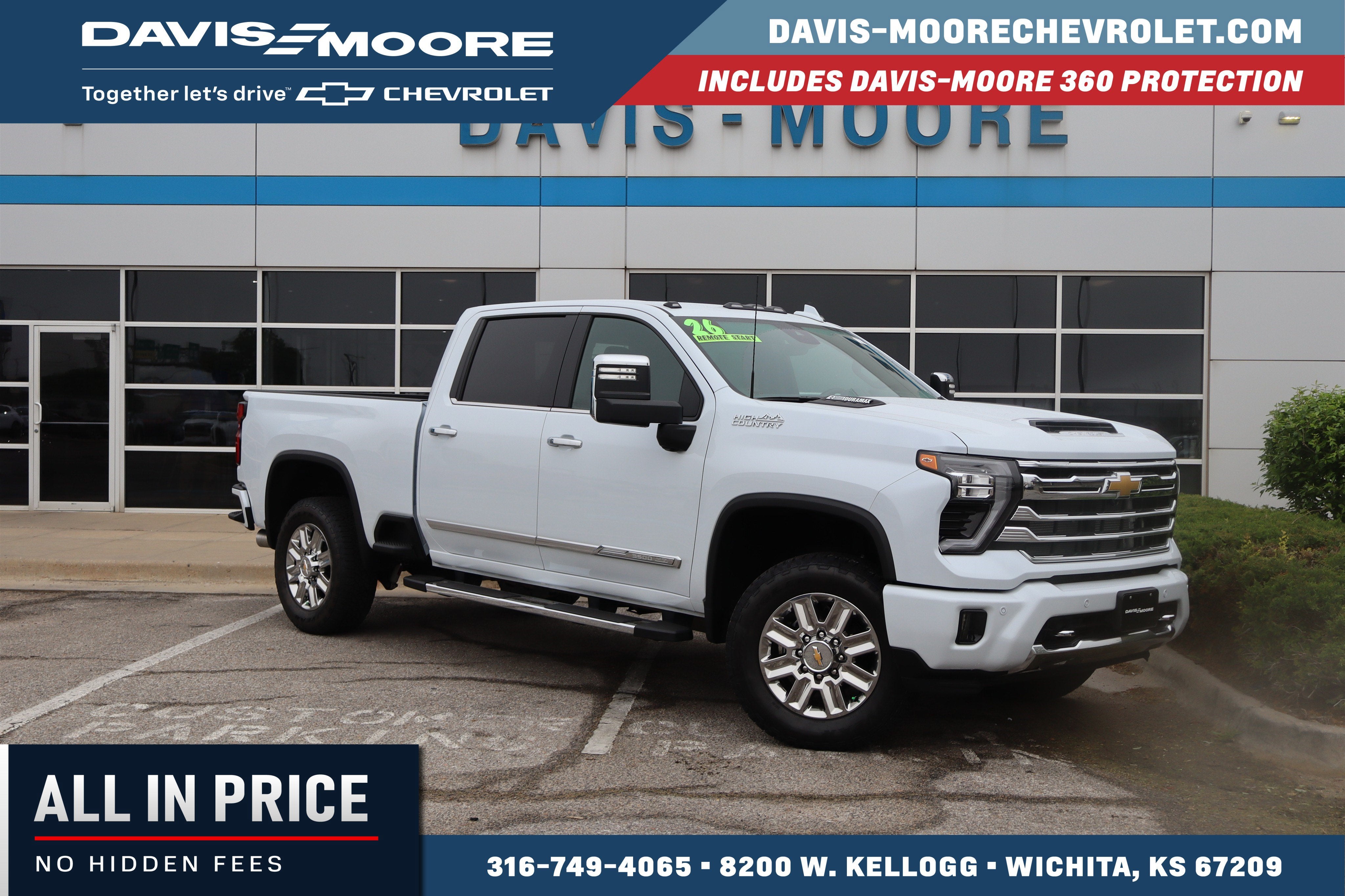 2026 Chevrolet Silverado 3500HD High Country Crew Cab 4WD in Polar White Tricoat — front three-quarter view