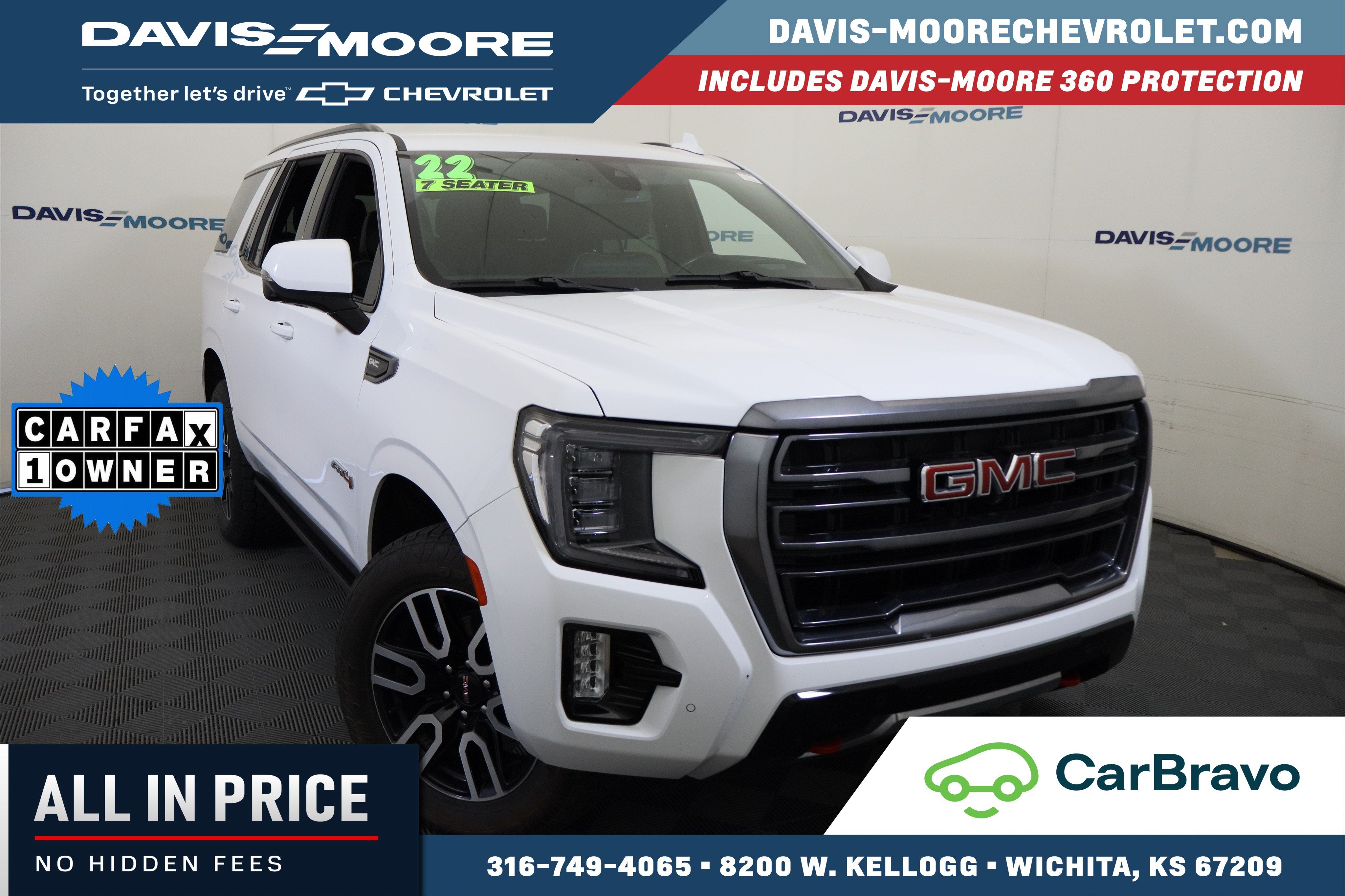 2022 GMC Yukon AT4 4WD in Summit White — front three-quarter view